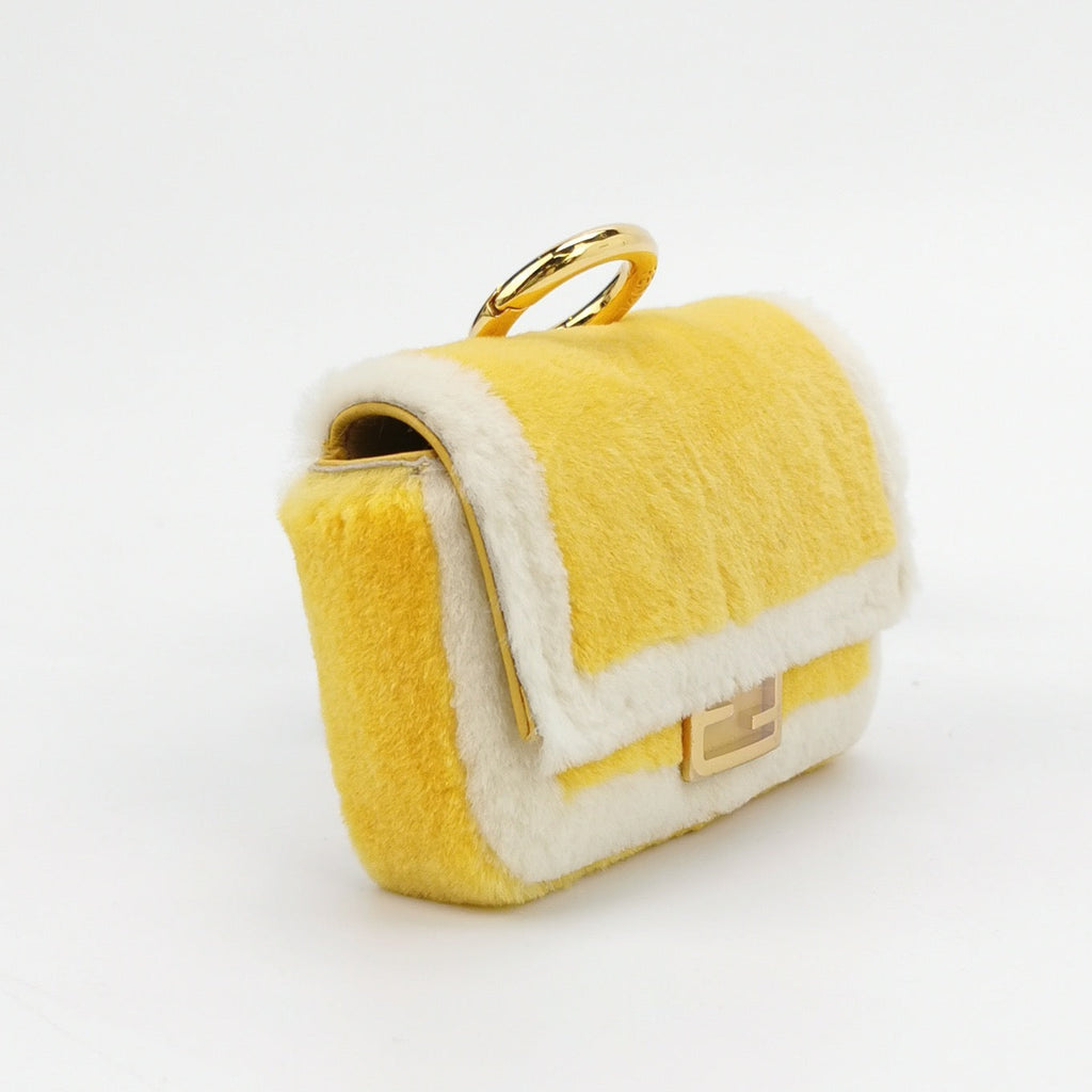 Fendi Nano Baguette Charm Yellow Synthetic Fur with Chain