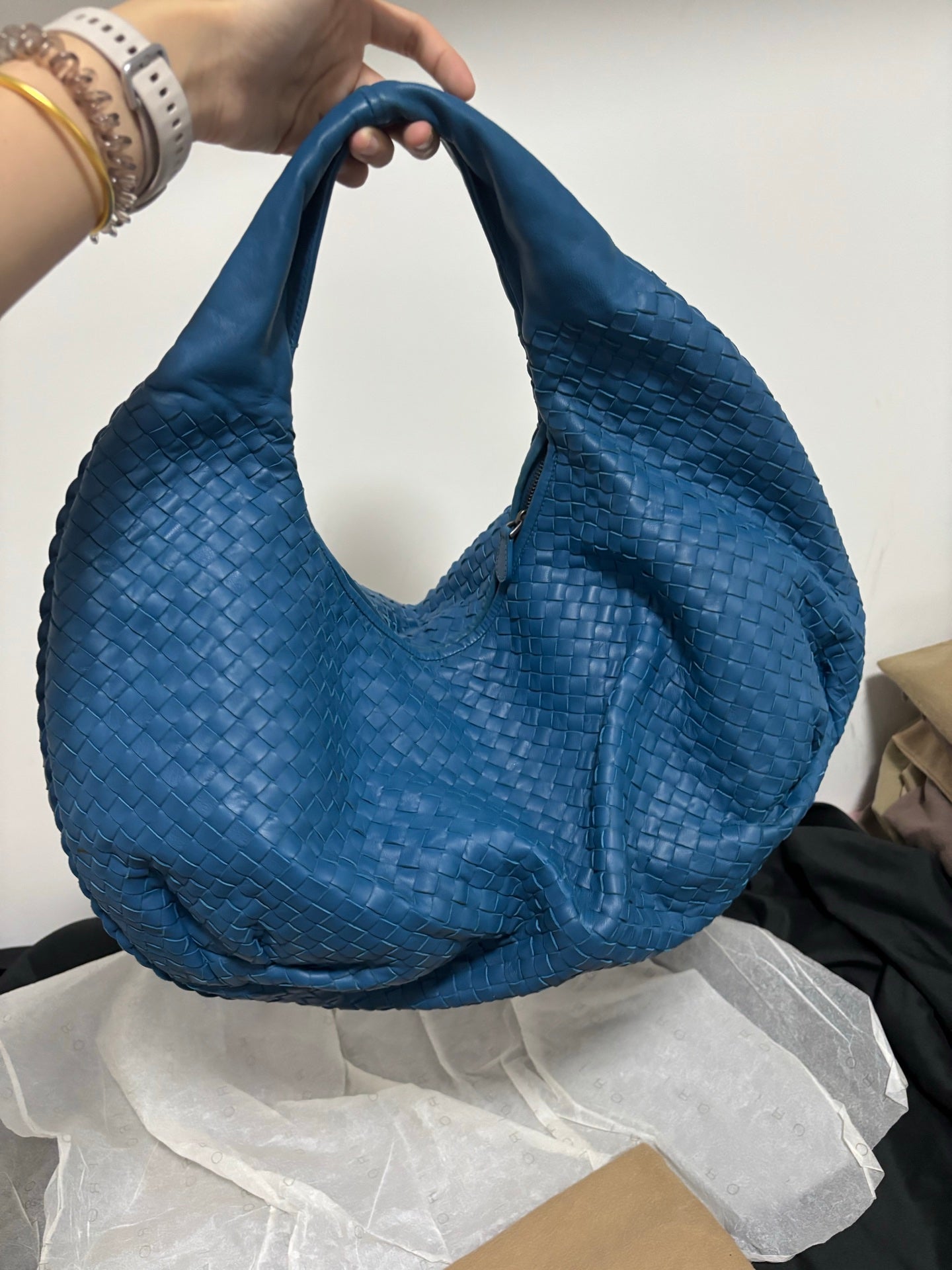 Bottega Veneta Belly Hobo Intrecciato Blue Navy Leather Maxi 50cm