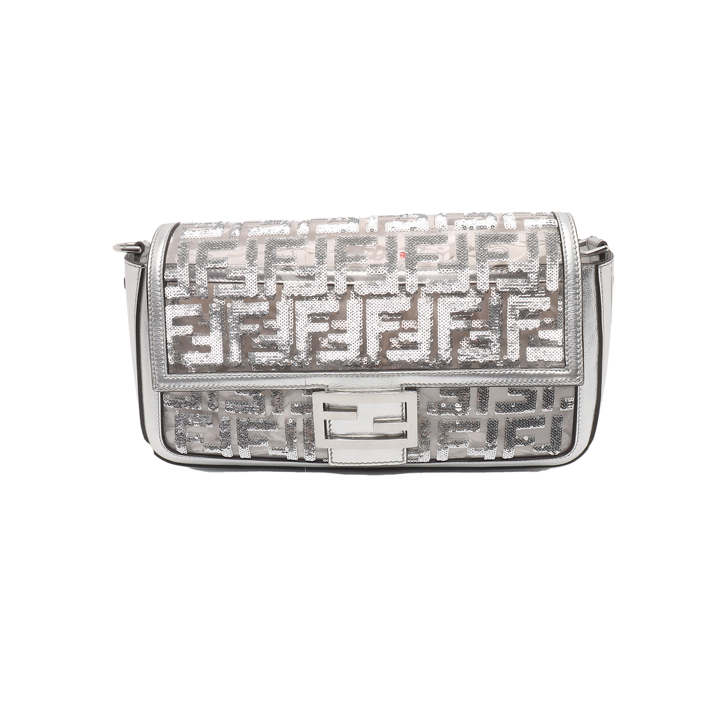 Fendi Baguette Medium Fendi x Nicki Minaj Silver PVC and Leather with Glitter Sequins Crossbody Bag