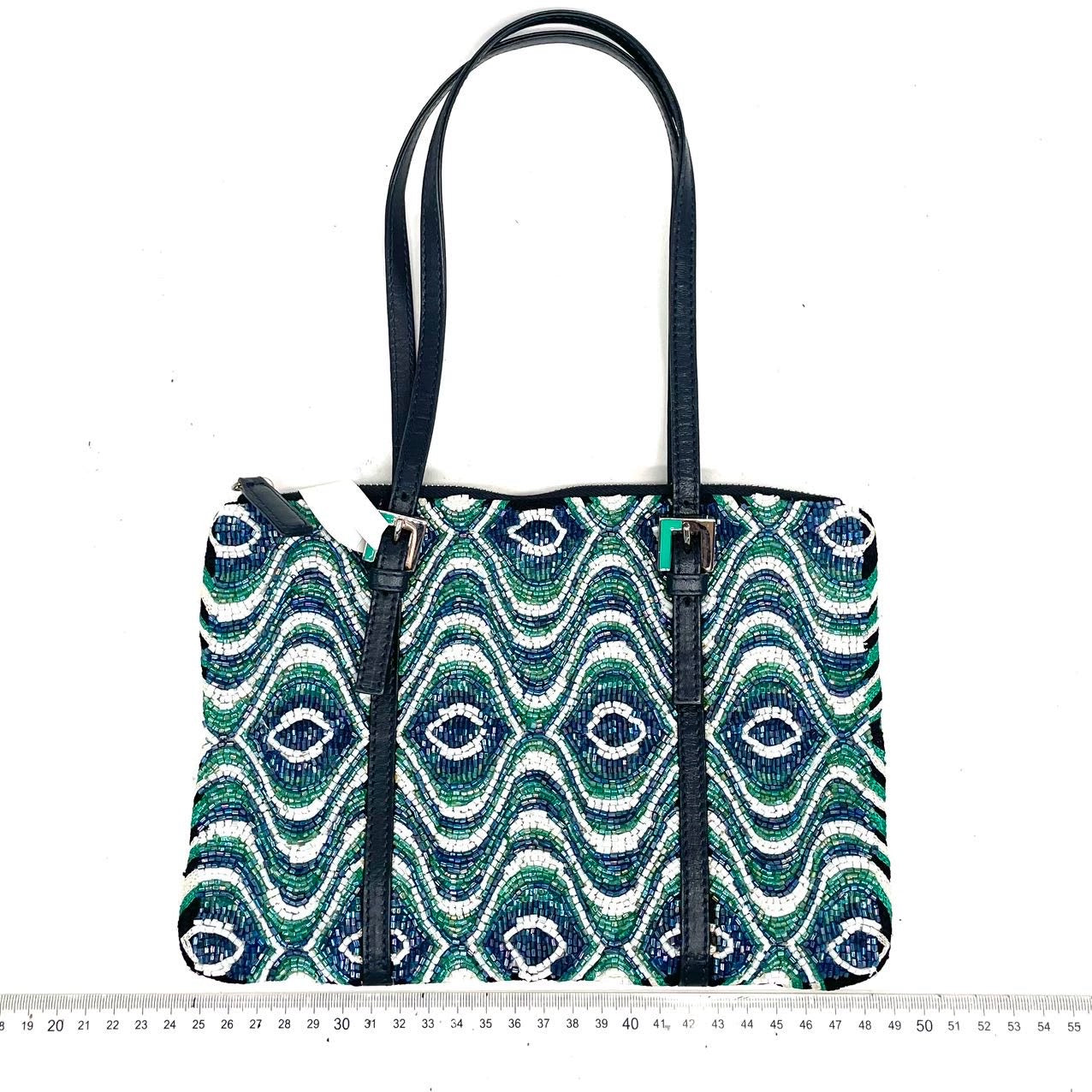 Fendi Beaded Shoulder Bag Blue Green Teel Eyelets