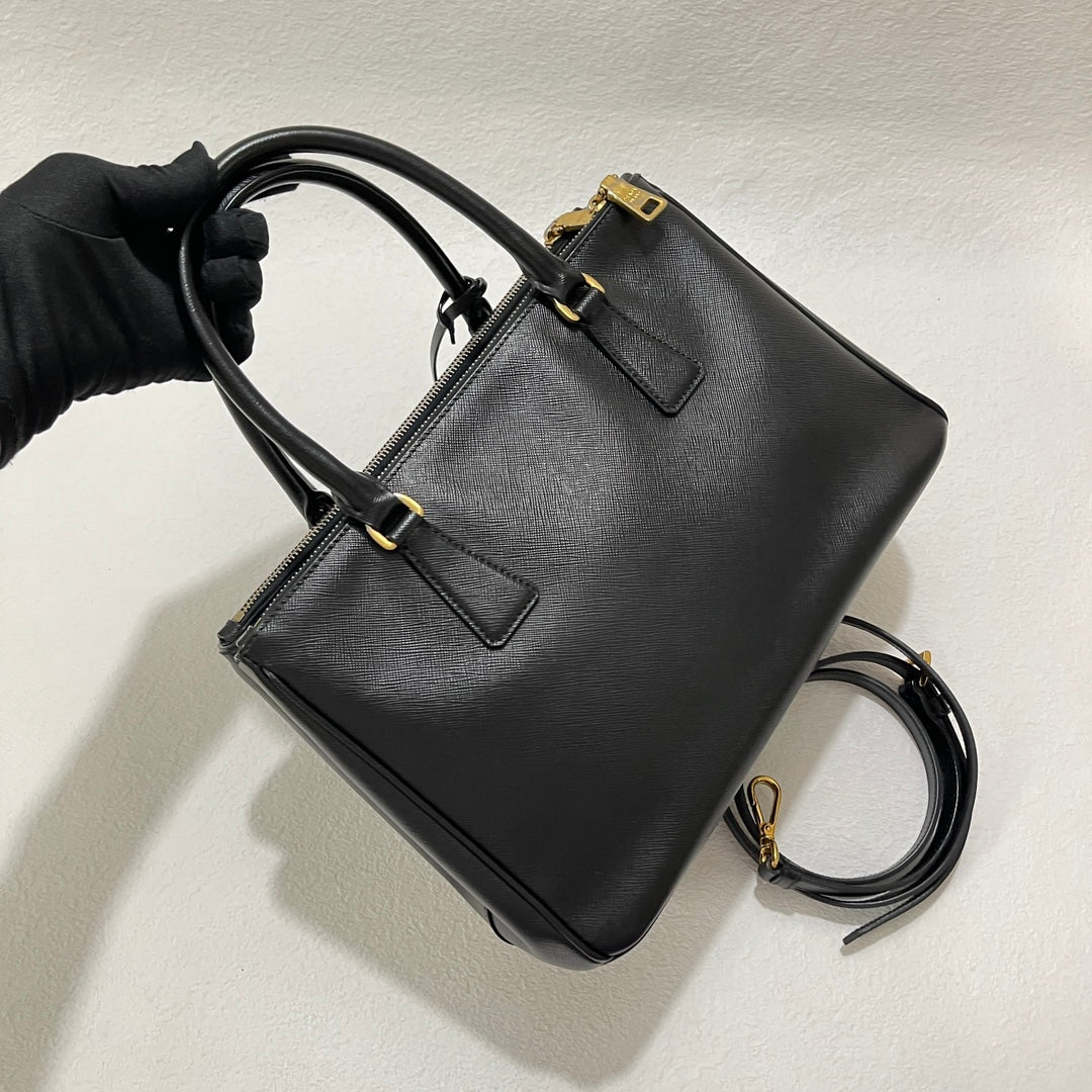 Prada Galleria Saffiano Leather Small Black Handbag with Strap