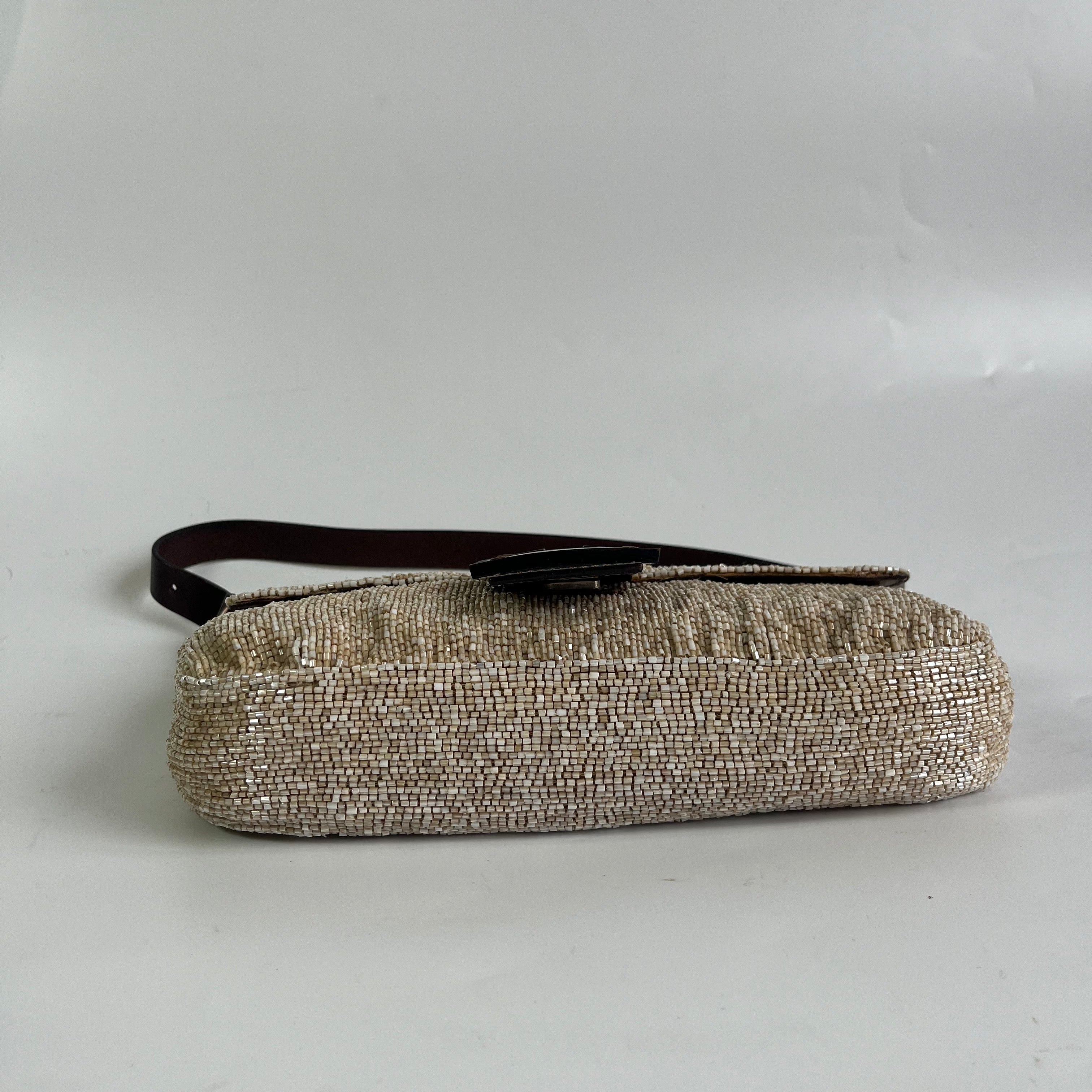 Fendi Baguette Shoulder bag with Glitter Beige Beads