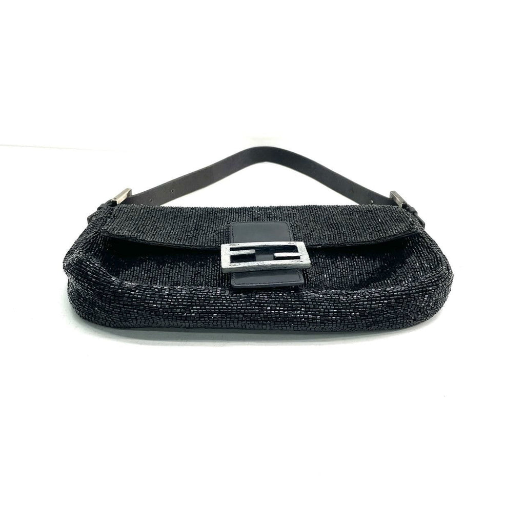 Fendi Baguette Vintage Black Glitter Beads Shoulder Bag