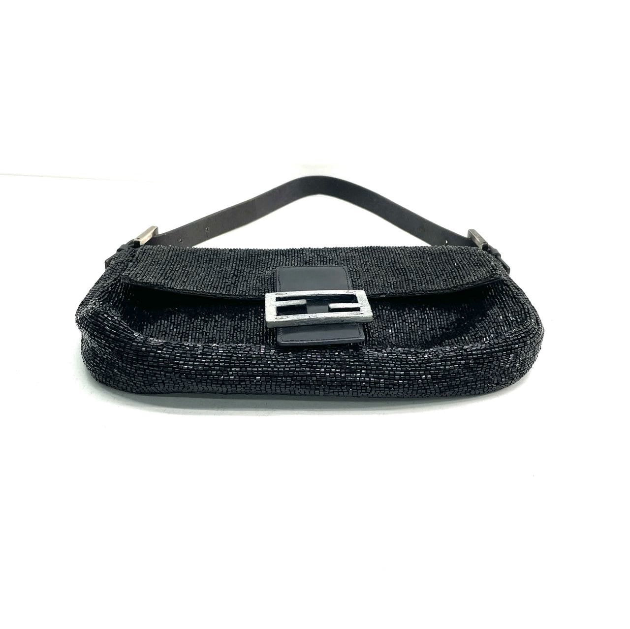 Fendi Baguette Vintage Black Glitter Beads Shoulder Bag