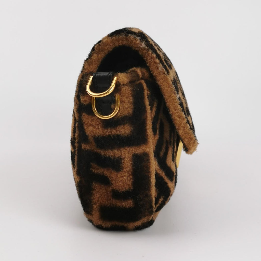 Fendi Baguette Medium Shearling Vitello Dolce Marco FF 1974 Tobacco Black Brown Zucca
