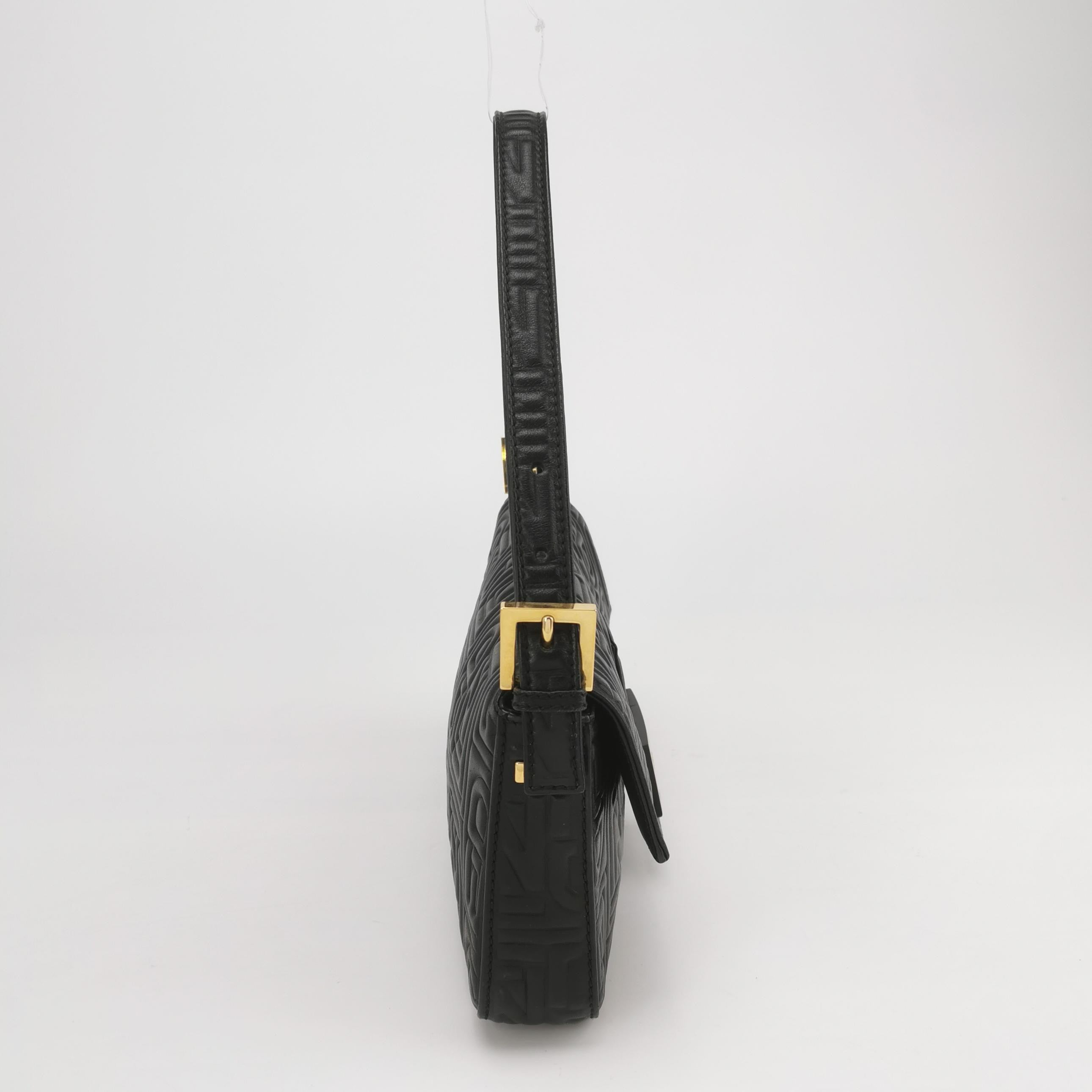 Fendi Baguette 1997 Re-edition 3D Embossed Black Leather Shoulder bag