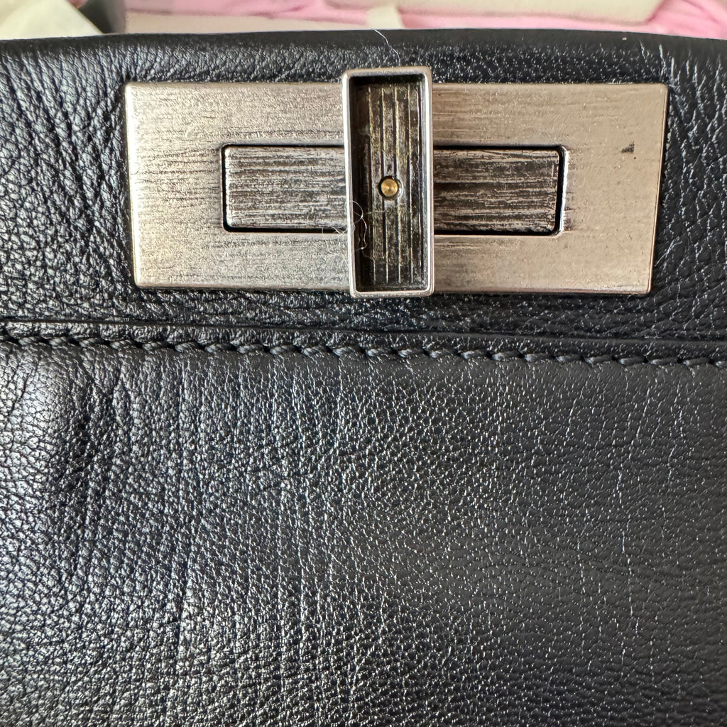 Fendi Peekaboo Large Black Calfskin Leather Glitter Beaded Zucca Interior