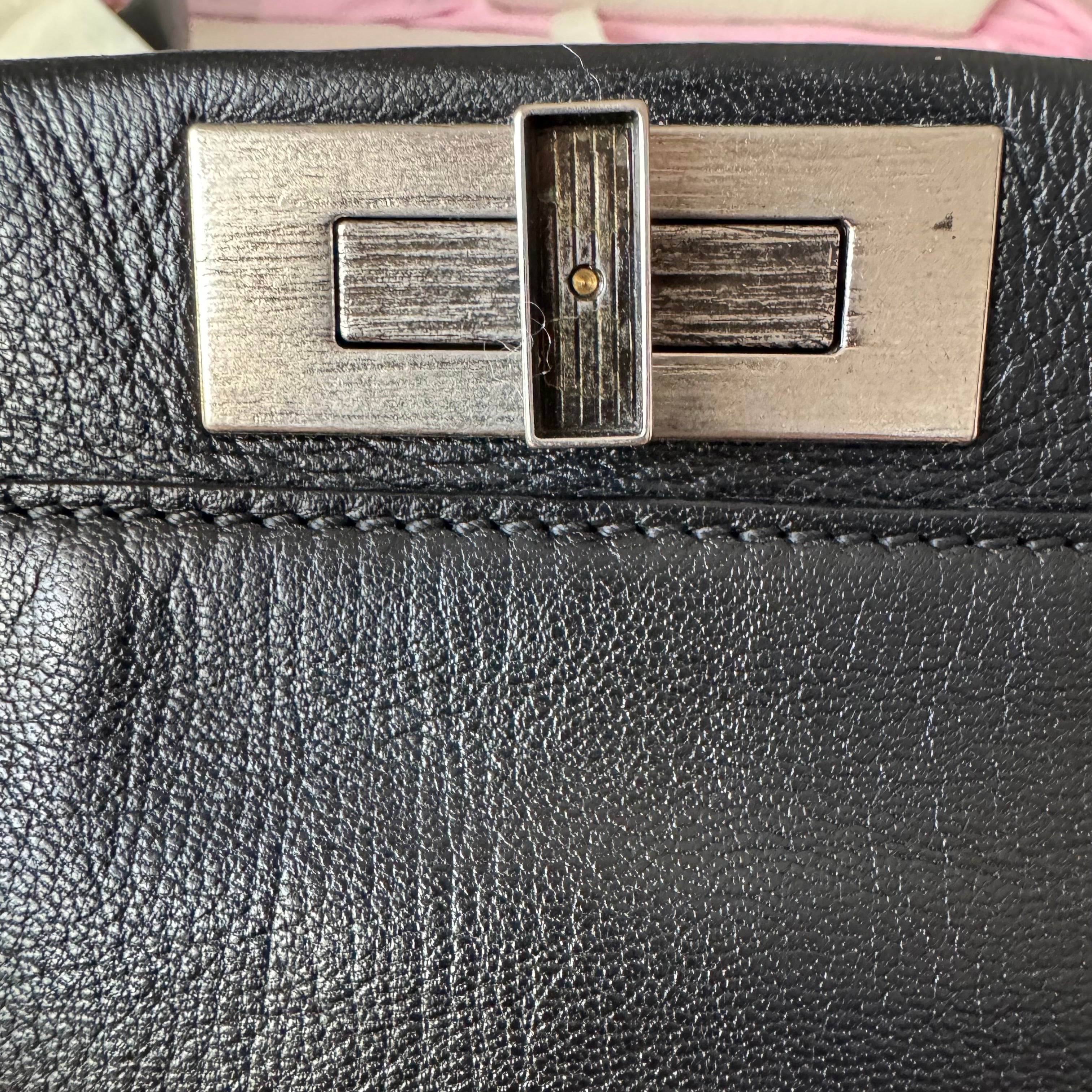 Fendi Peekaboo Large Black Calfskin Leather Glitter Beaded Zucca Interior