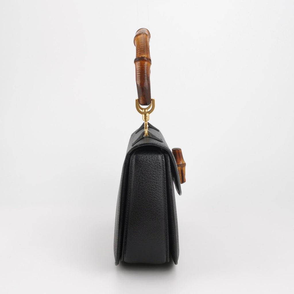 Gucci Bamboo 1947 Small Black Grained Leather Top Handle Bag