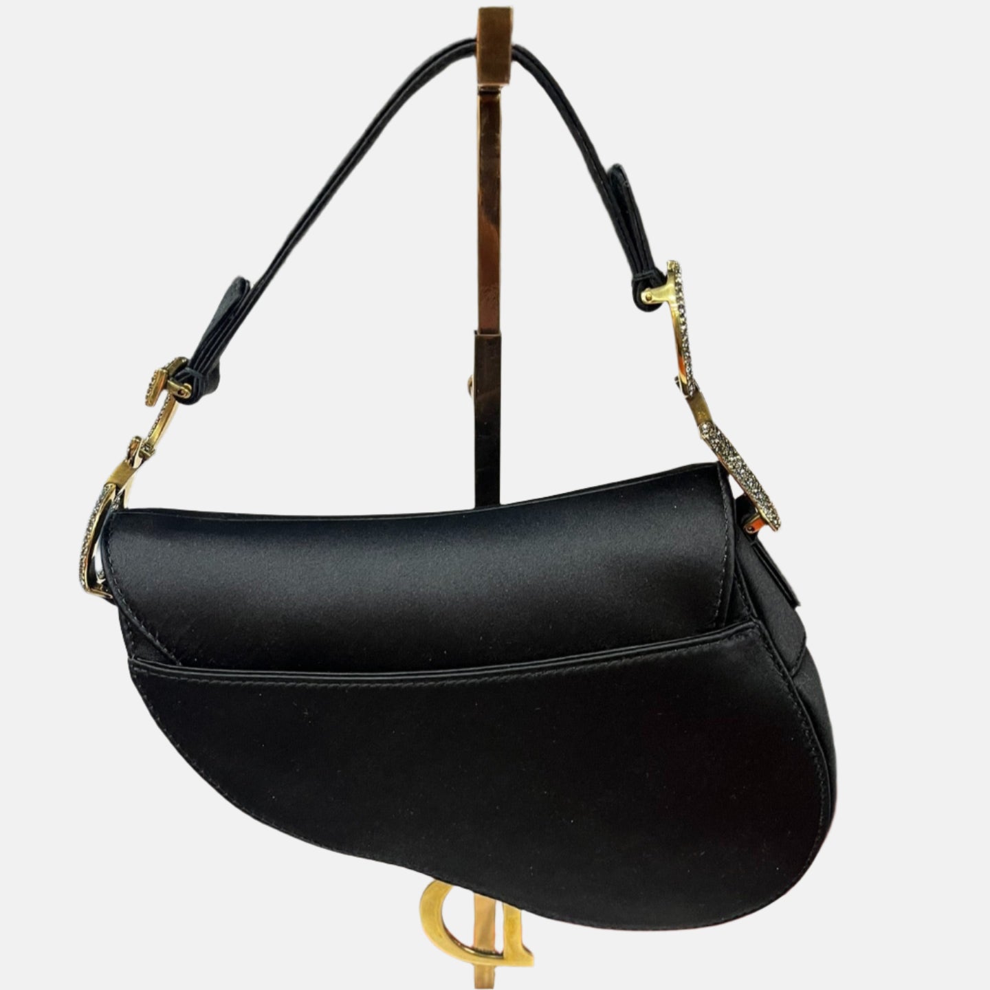 Dior Saddle Mini Silk Handbag Black with crystals