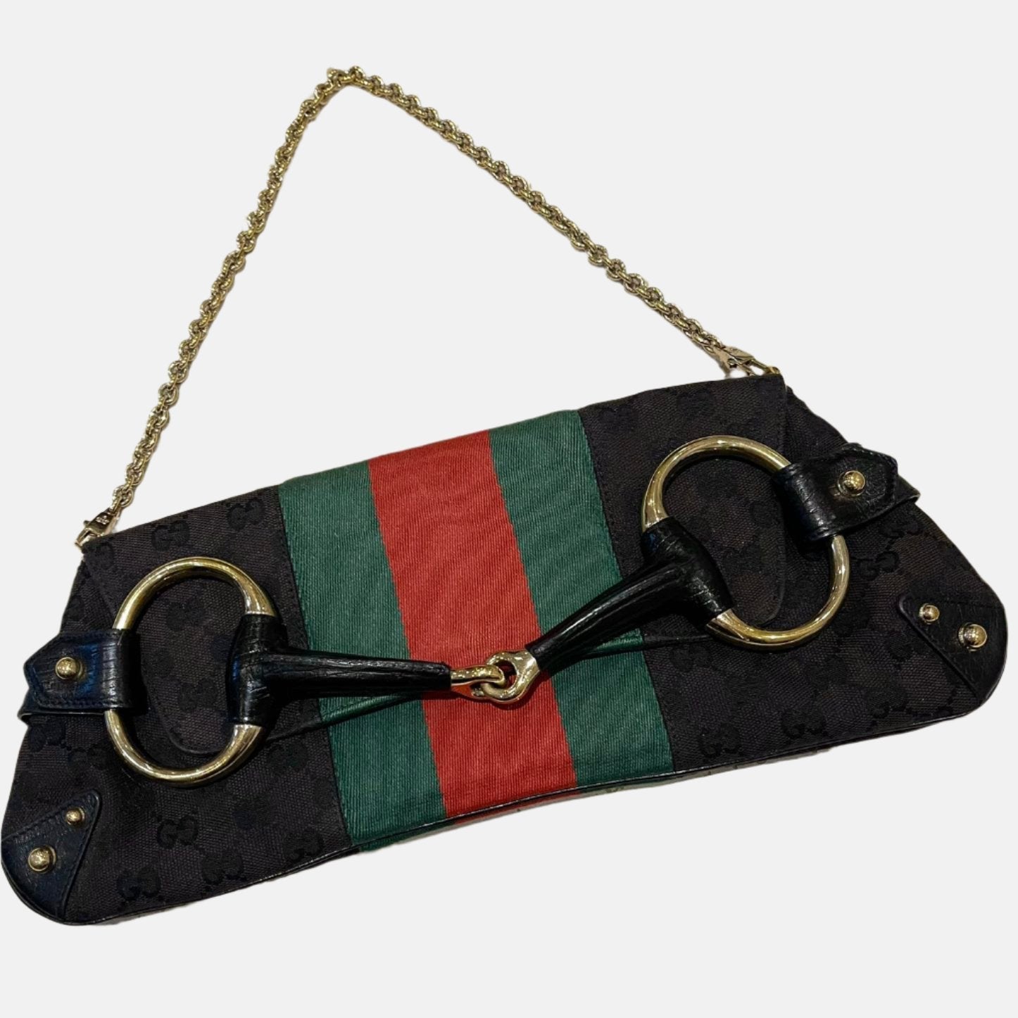 Gucci Horsebit 1955 Cloth Black Monogram Red Web Large Shoulder bag