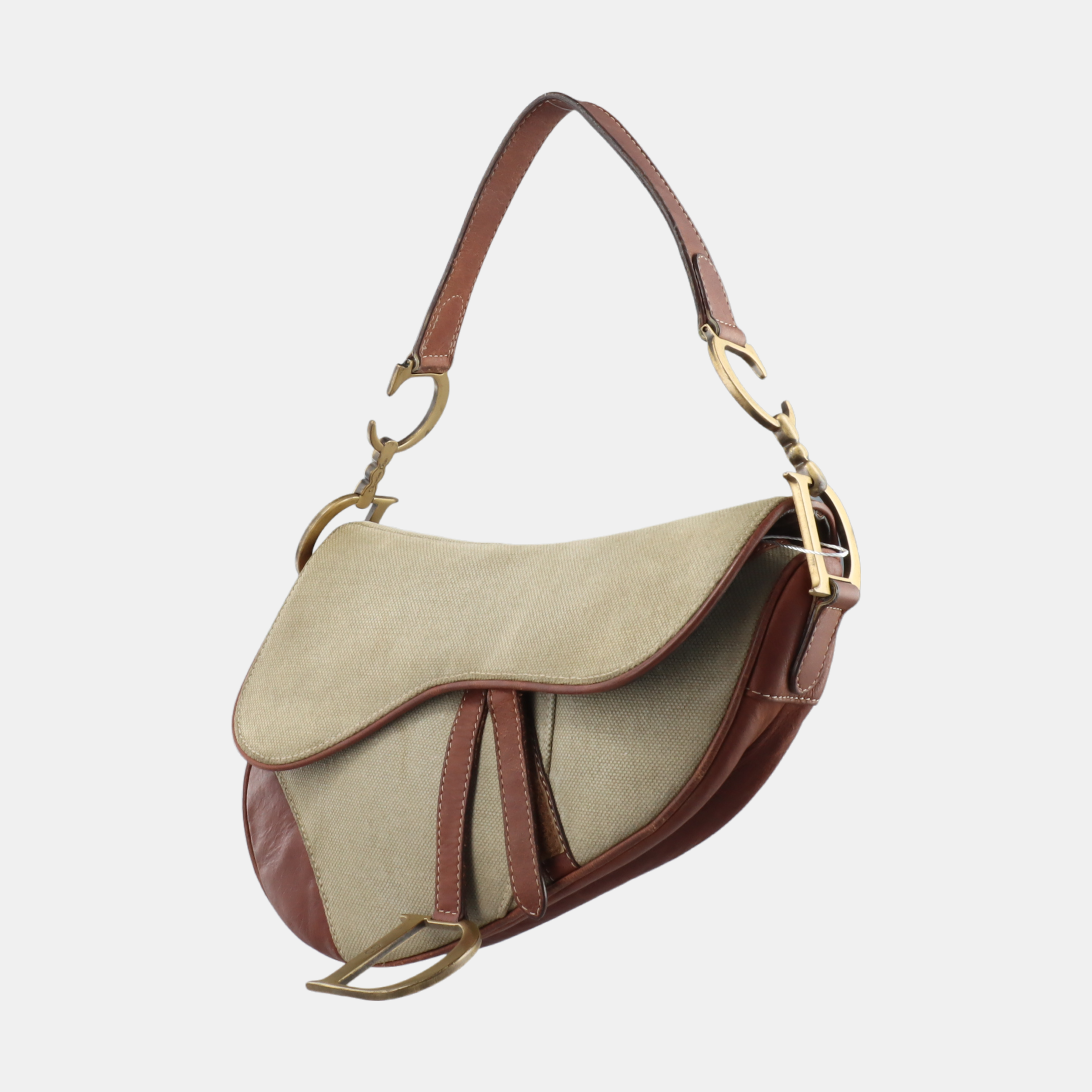 Dior Saddle Vintage Khaki Canvas with Brown Leather Gold Hardware