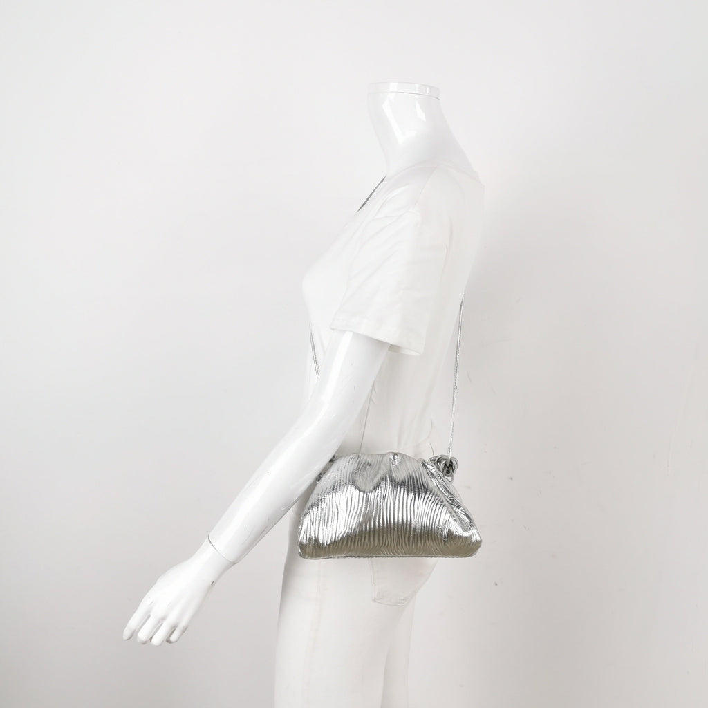 Bottega Veneta Pouch Mini Silver Leather Tree Trunk Pattern Crossbody Bag