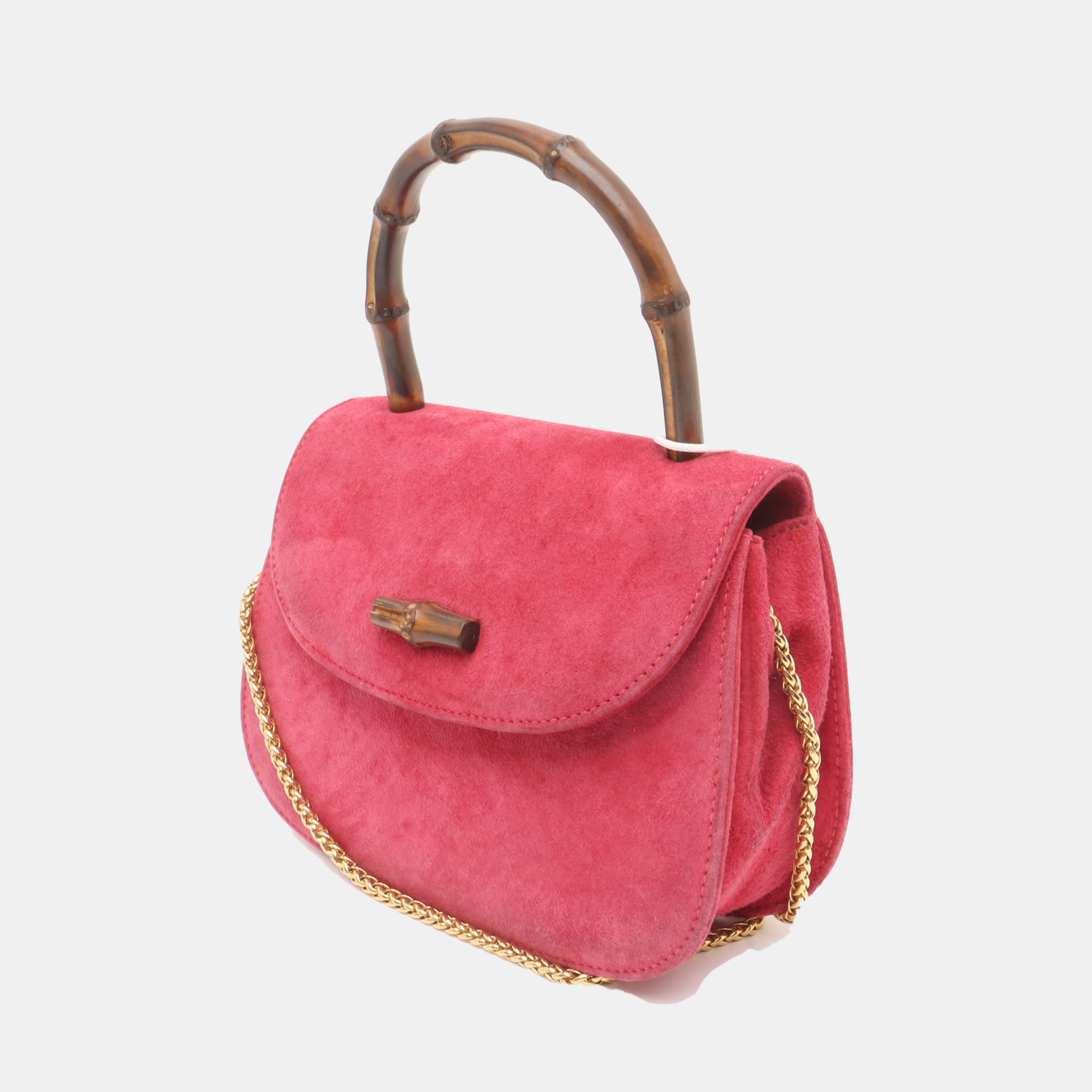Gucci Bamboo 1947 Night Super Mini Pink Suede Evening Bag with Chain