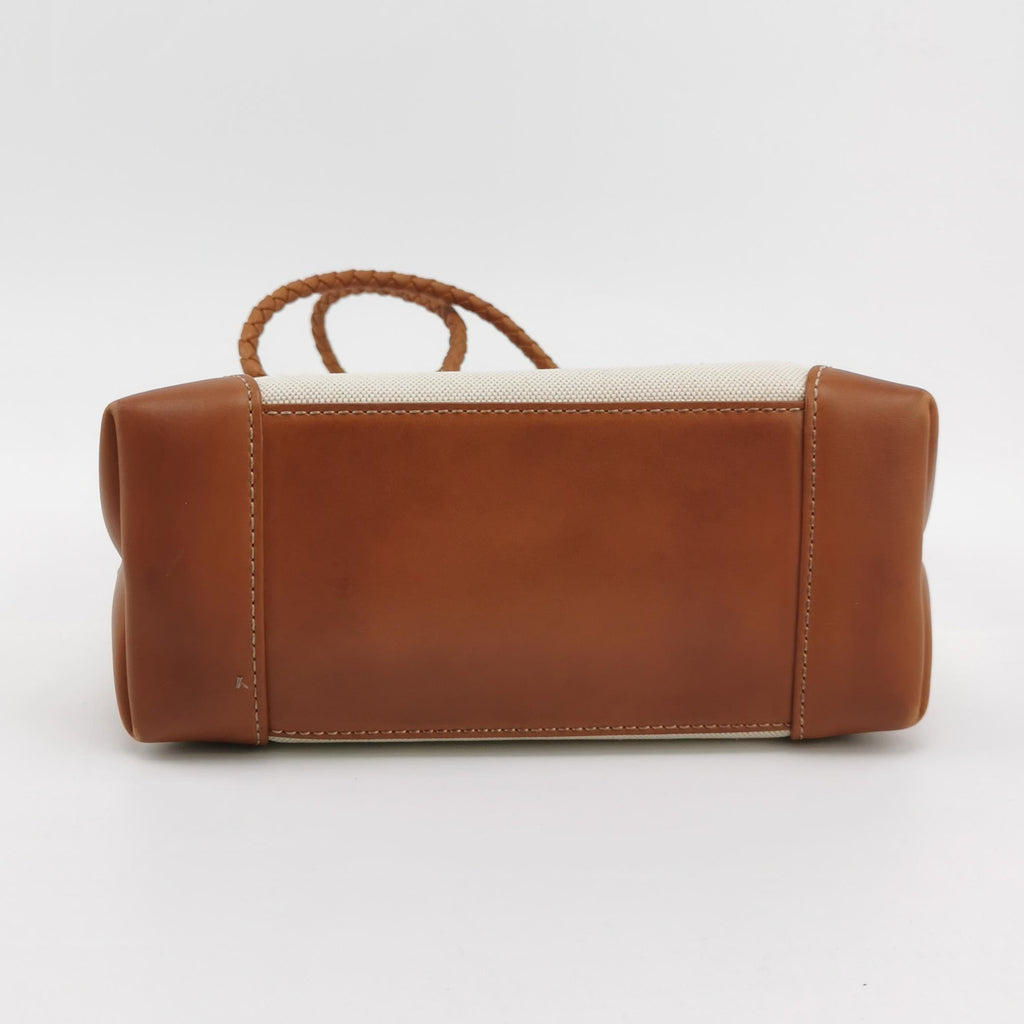 Bottega Veneta Small Andiamo Tan Brown Leather and Beige Canvas Handbag