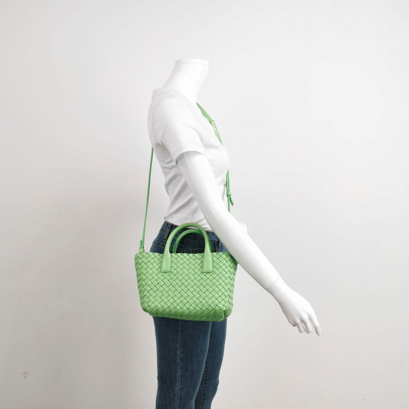 Bottega Veneta Cabat Mini Intreccio Leather Tote Bag Green