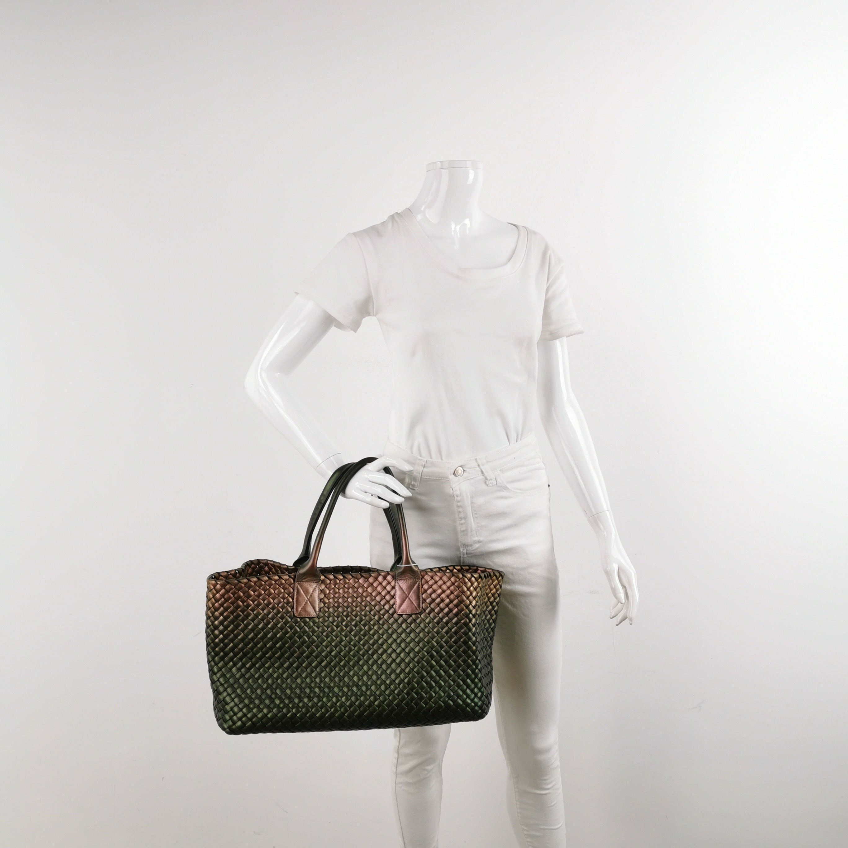 Bottega Veneta Cabat Tote Metallic Dark Green Gradient and Copper Intreccio Leather 40cm