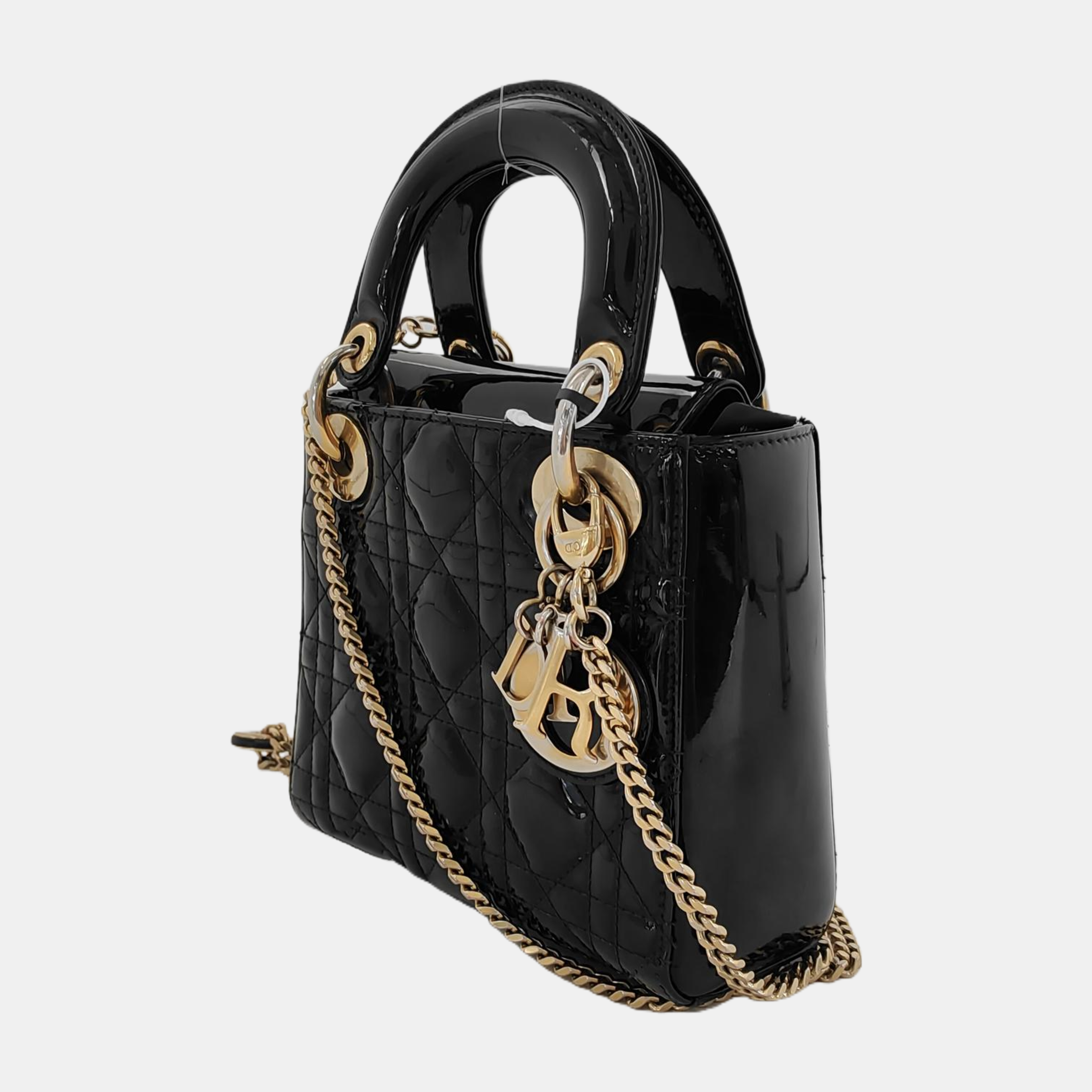 Lady Dior Mini Black Patent Leather Bag with gold hardware Chain Strap