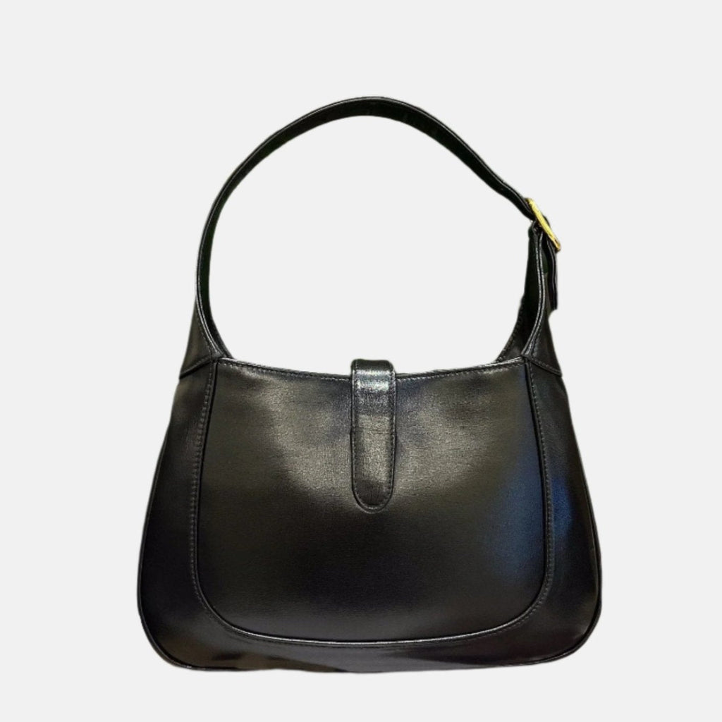 Gucci Jackie 1961 Black Leather Bag Small Piston Lock With Strap