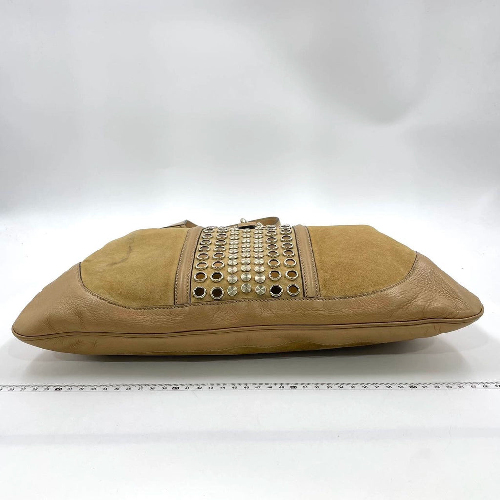 Gucci Jackie Vintage Medium Tan Brown Suede Leather Gold Hardware