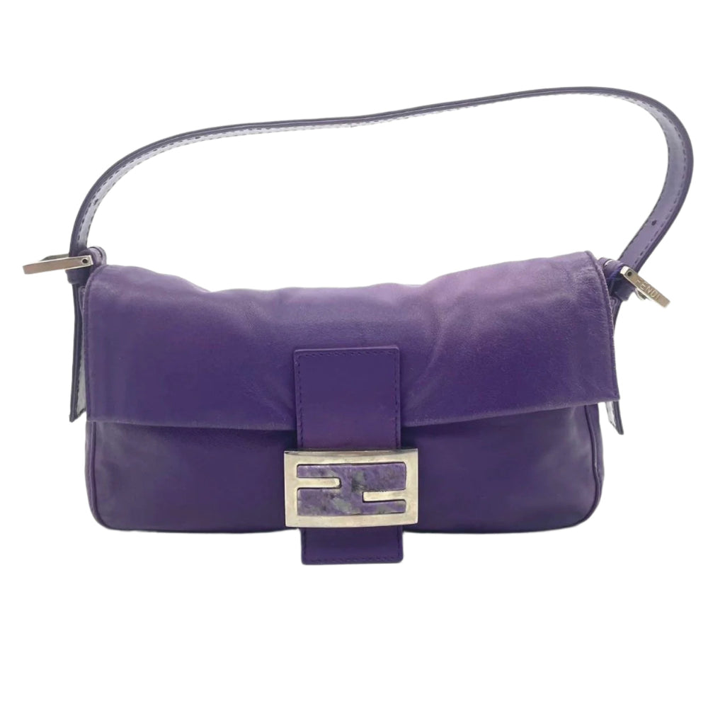 Fendi Baguette Vintage Purple Lambskin Leather Shoulder Bag Silver Hardware