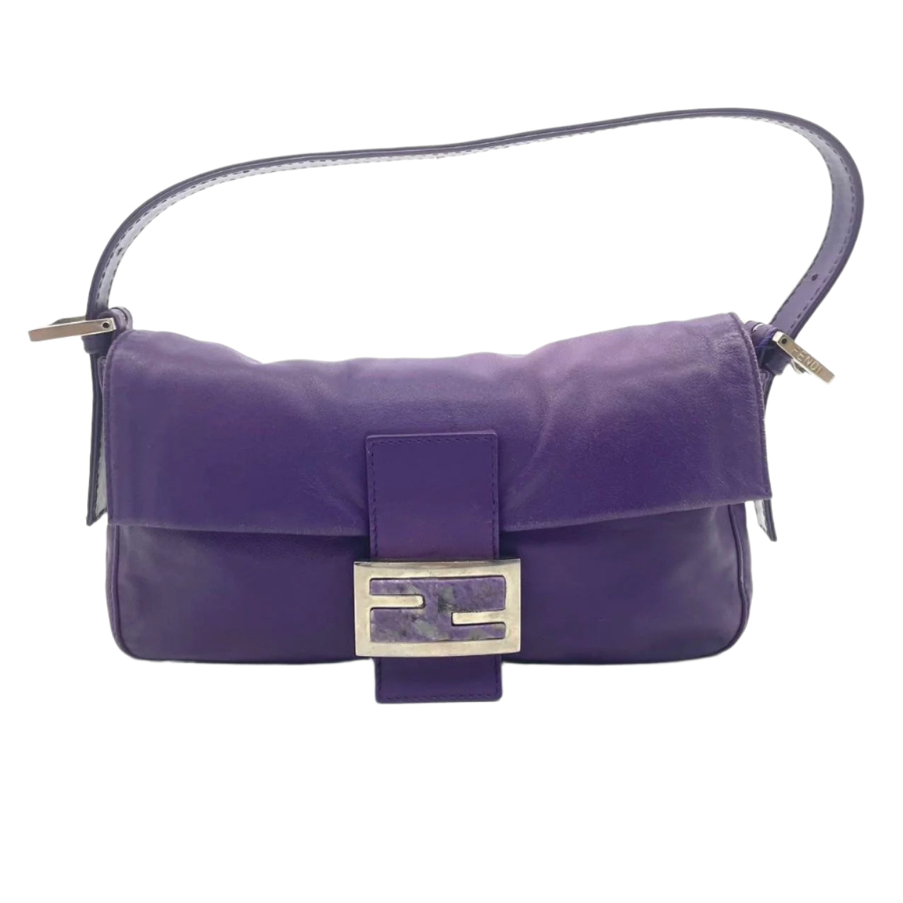 Fendi Baguette Vintage Purple Lambskin Leather Shoulder Bag Silver Hardware
