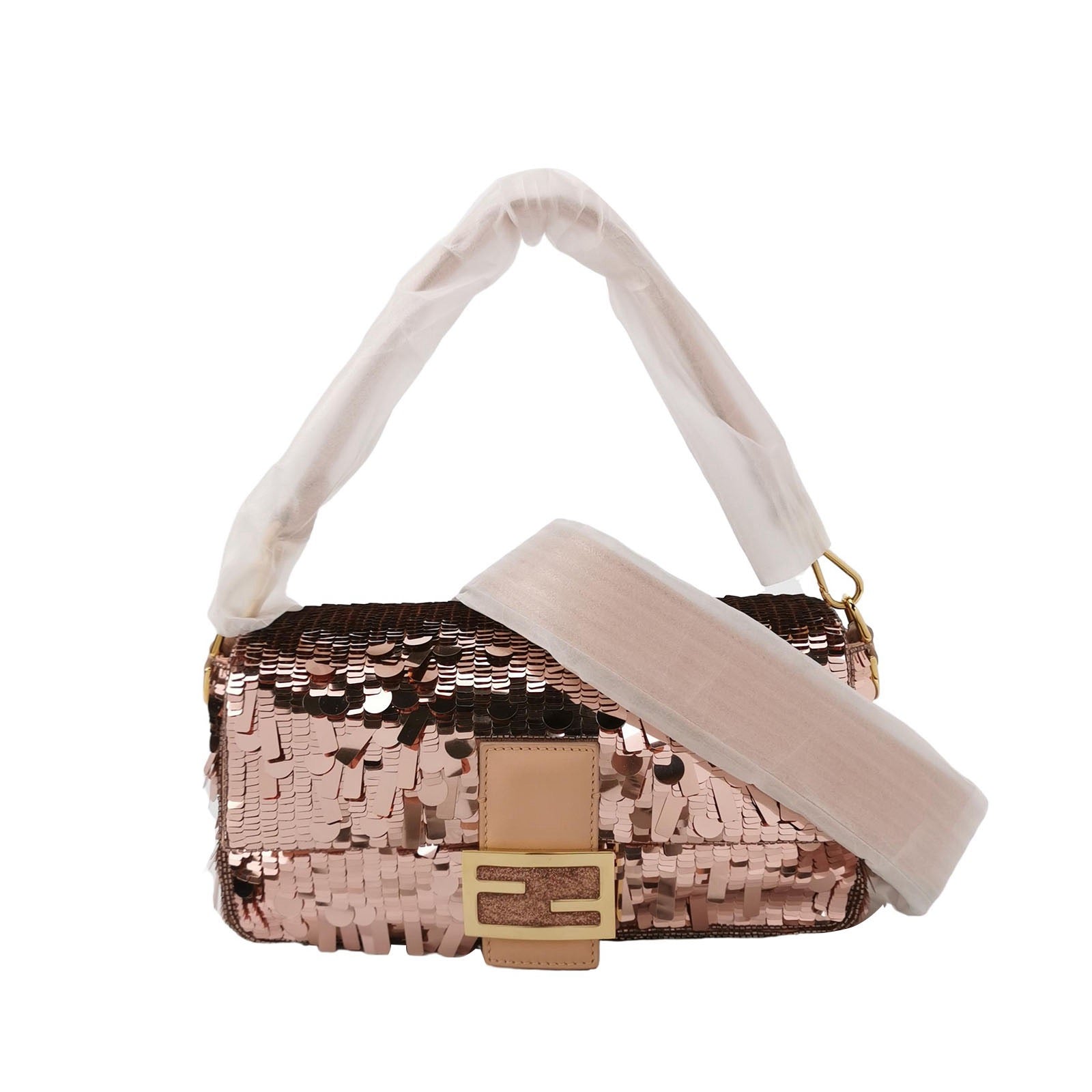 Fendi Baguette Glitter Sequins Paillettes Vitello Grace Sex and the City Baby Pink
