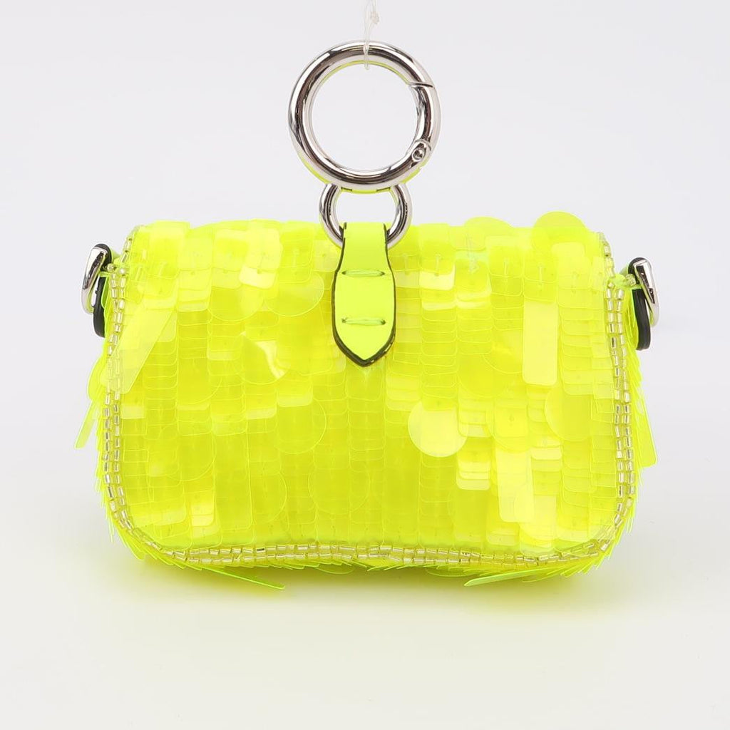 Fendi Nano Baguette Charm Neon Yellow Sequins with Chain