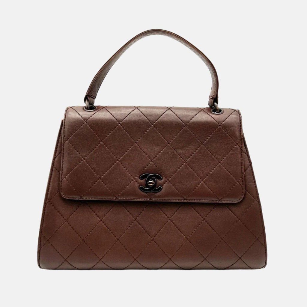Chanel Vintage Top Handle Kelly Flap Bag Chocolate Brown Cannage Lambskin Leather, 1997-1999