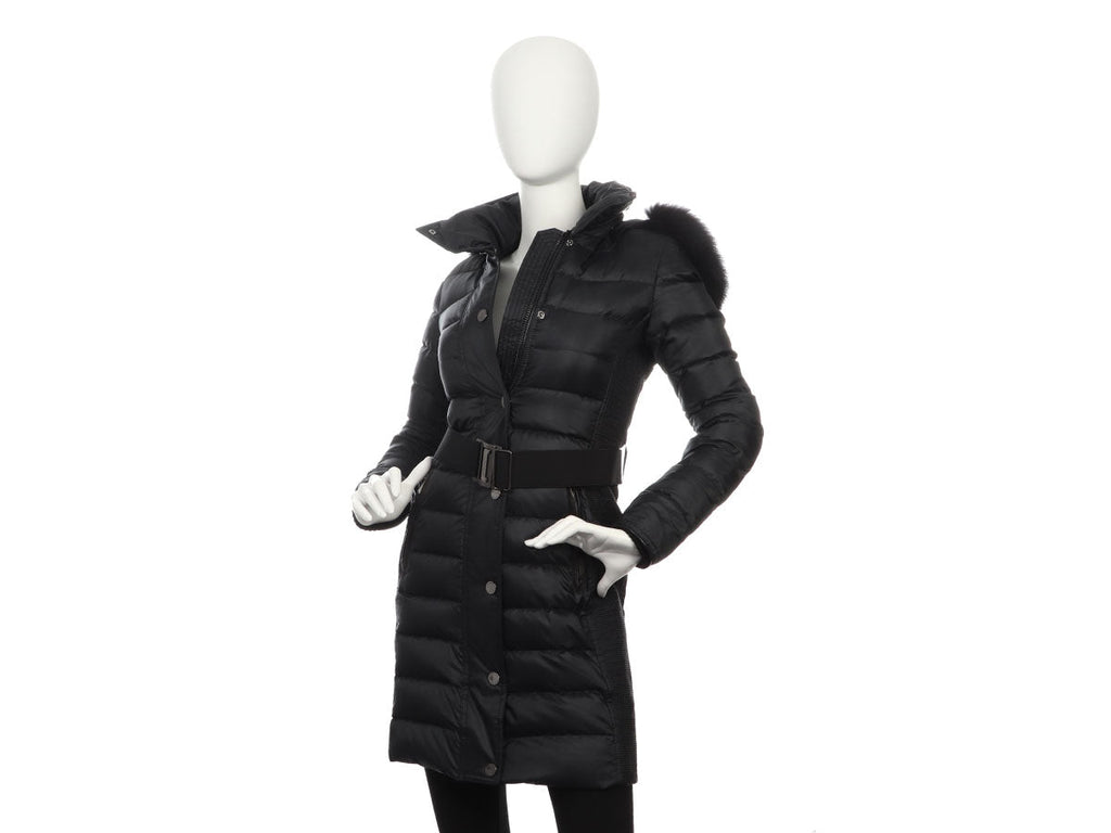 Burberry Black Fox Fur Hooded Puffer Jacket