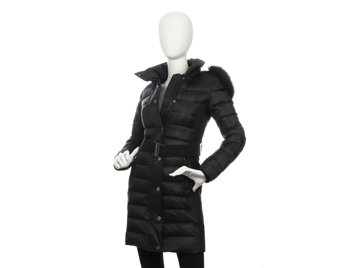 Burberry Black Fox Fur Hooded Puffer Jacket