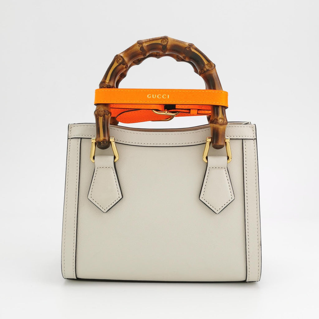 Gucci Diana Mini Cream White Leather Bag Bamboo Handle with Strap