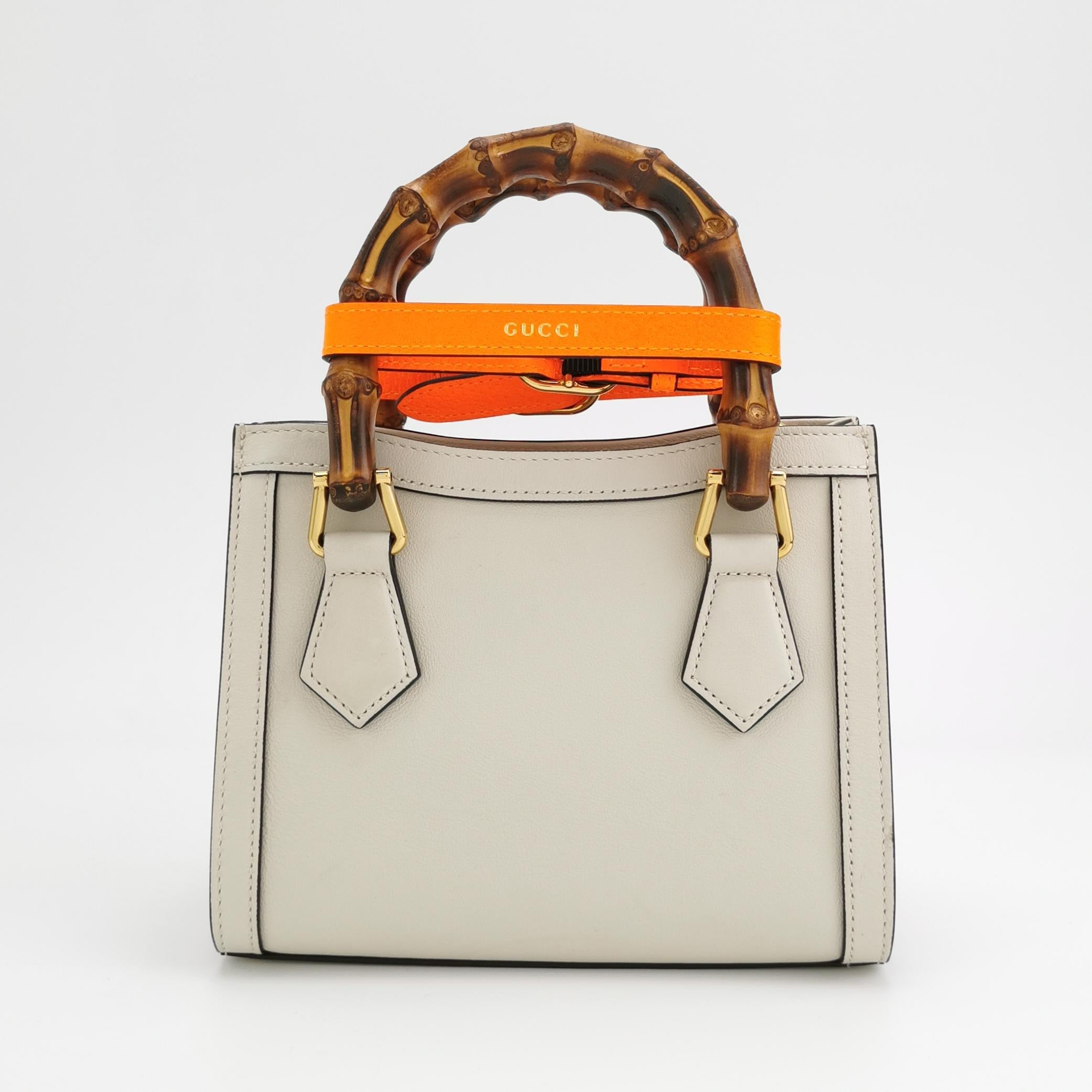 Gucci Diana Mini Cream White Leather Bag Bamboo Handle with Strap