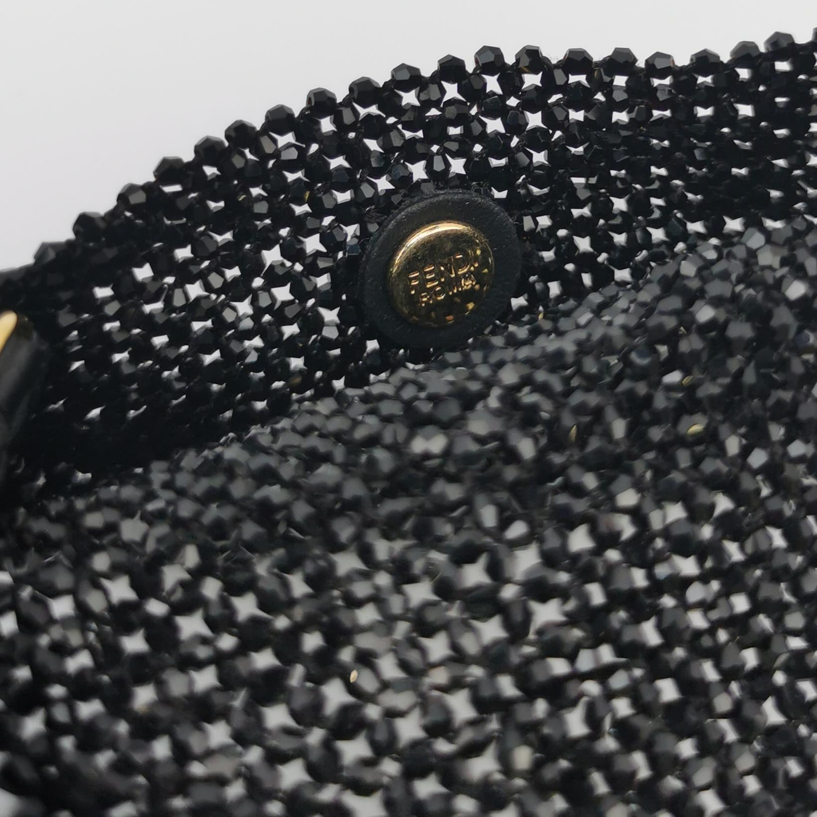 Fendi Nano Baguette Black Beaded Gold Chain Crossbody Purse