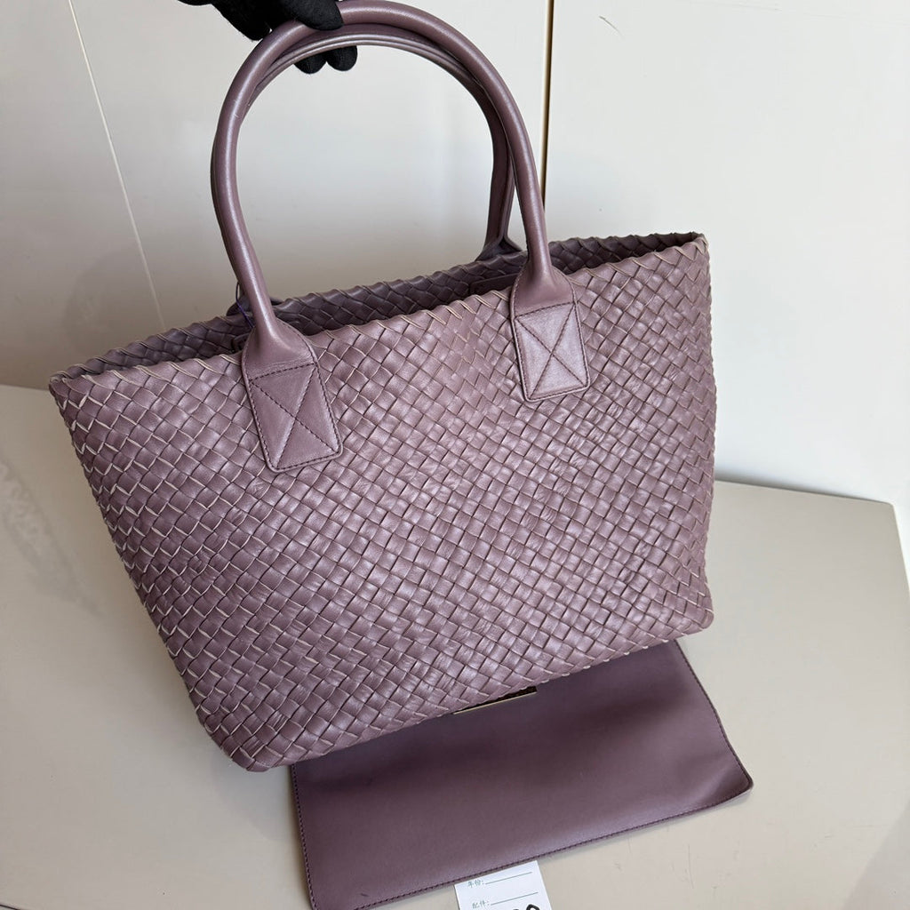 Bottega Veneta Cabat Small Intreccio Leather Tote Bag Dark Lavender Purple