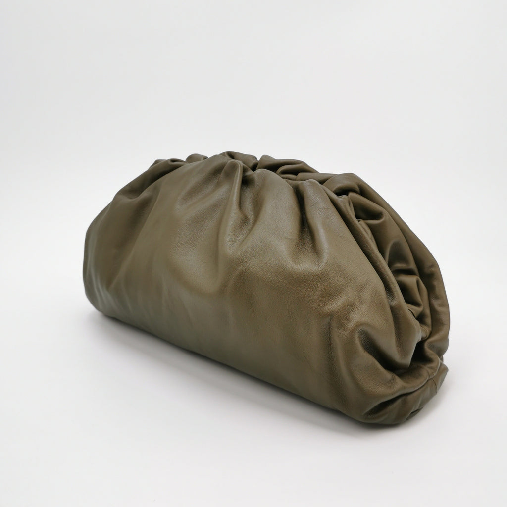 Bottega Veneta Pouch Calfskin Leather Dark Green Large