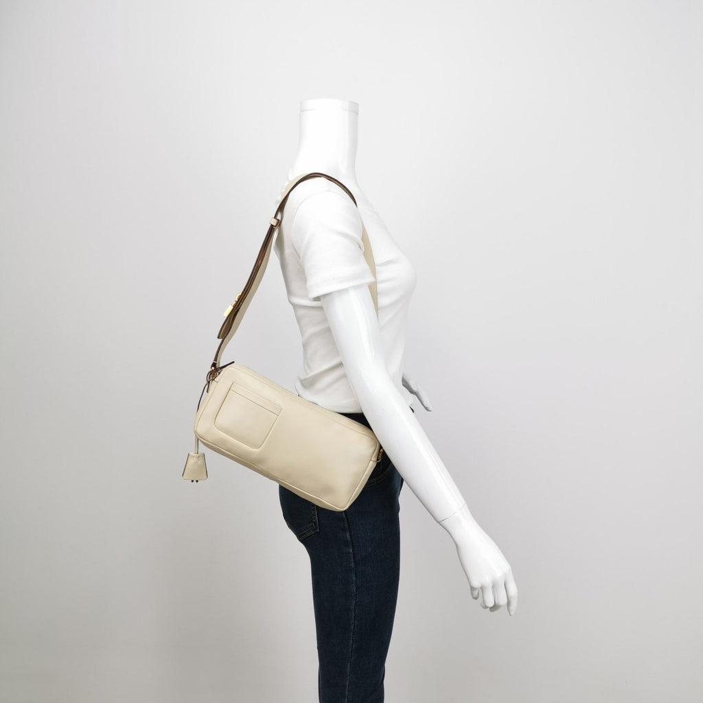 Prada East West Camera Bag Cream White  Lambskin Leather with Gold-tone Hardware