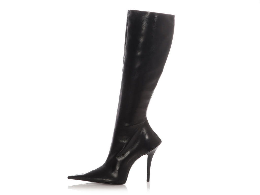 Balenciaga Black Leather Tall Boots
