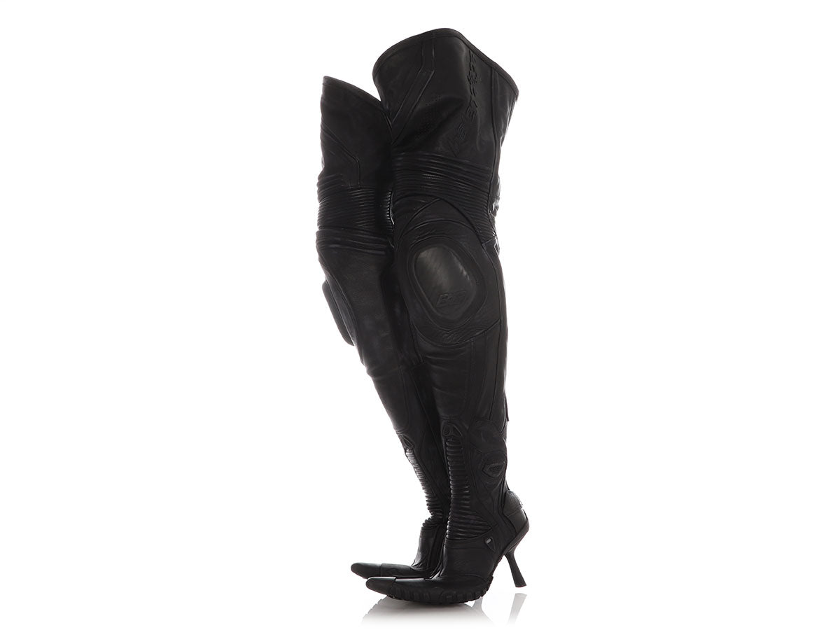 Balenciaga Black Runway Over the Knee Motocross Heel Boots