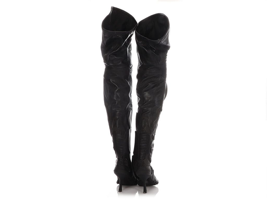 Balenciaga Black Runway Over the Knee Motocross Heel Boots