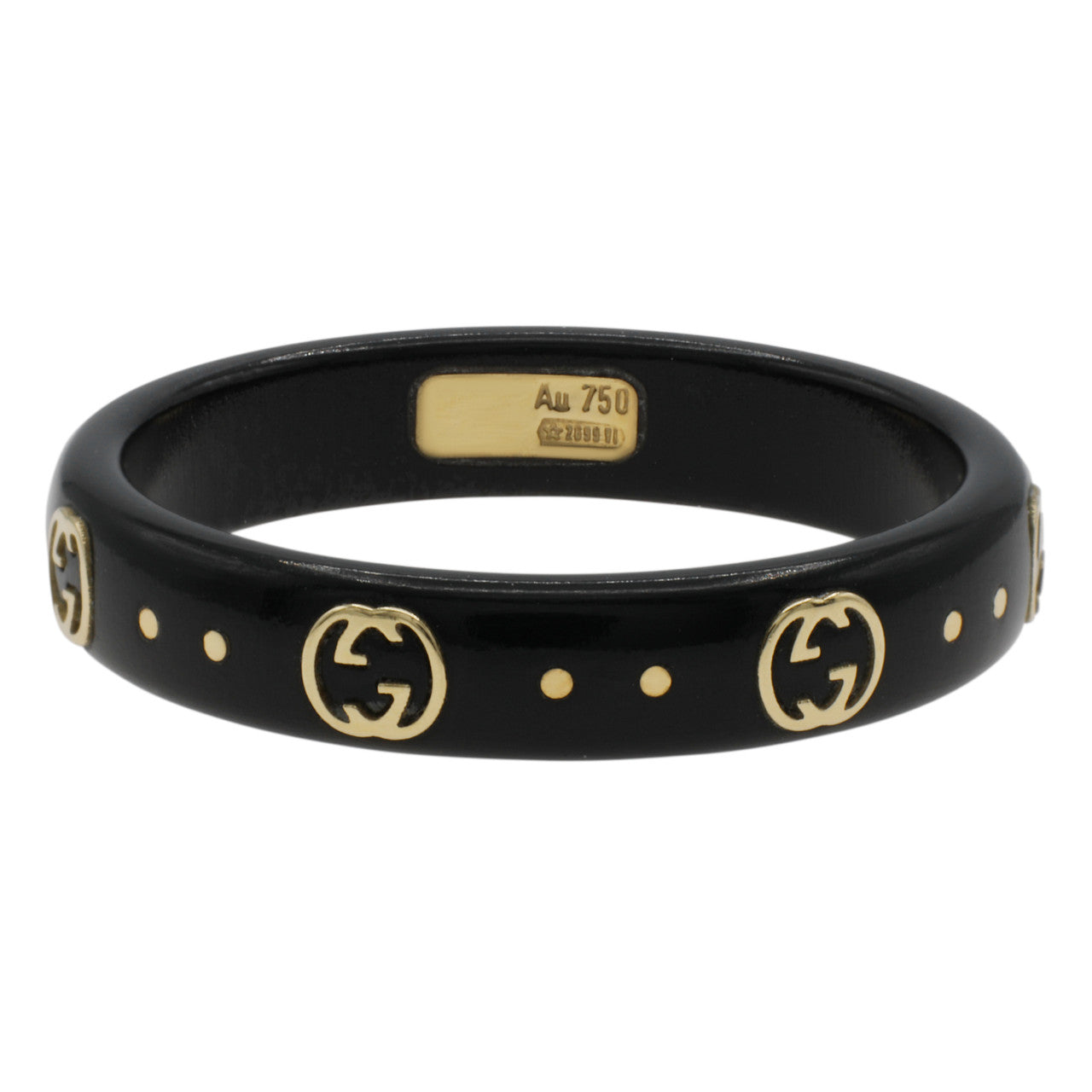 Gucci 18K Yellow Gold Black Synthetic Corundum Interlocking G Icon Ring