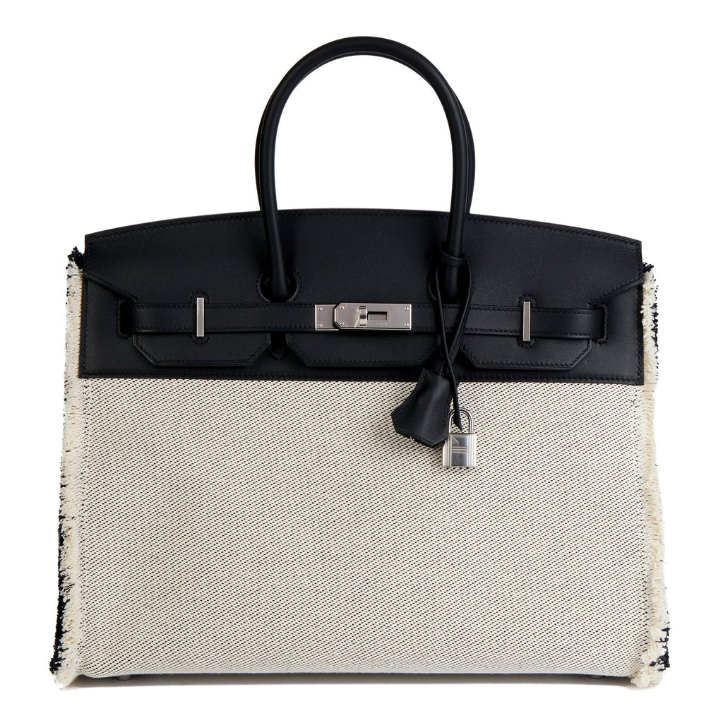 Hermes Black Swift Leather & Canvas Fray Birkin 35cm Tote
