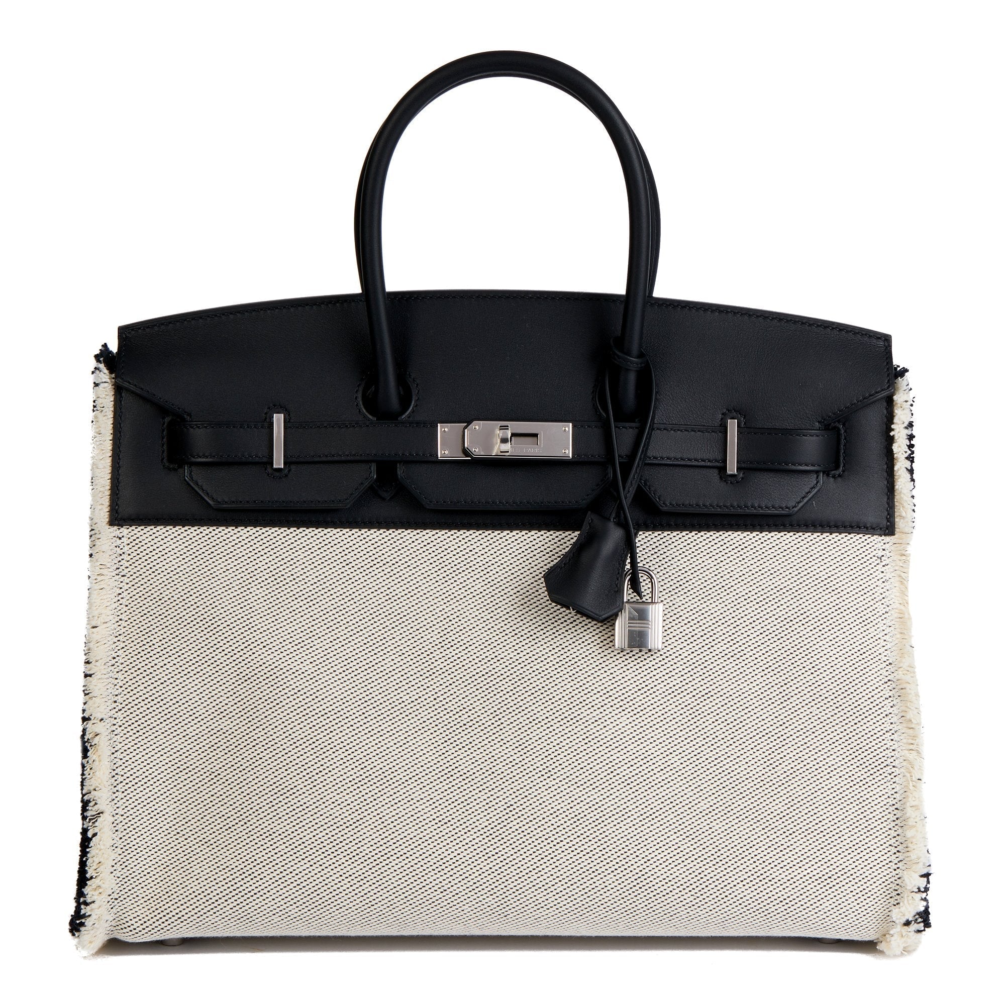Hermes Black Swift Leather & Canvas Fray Birkin 35cm Tote