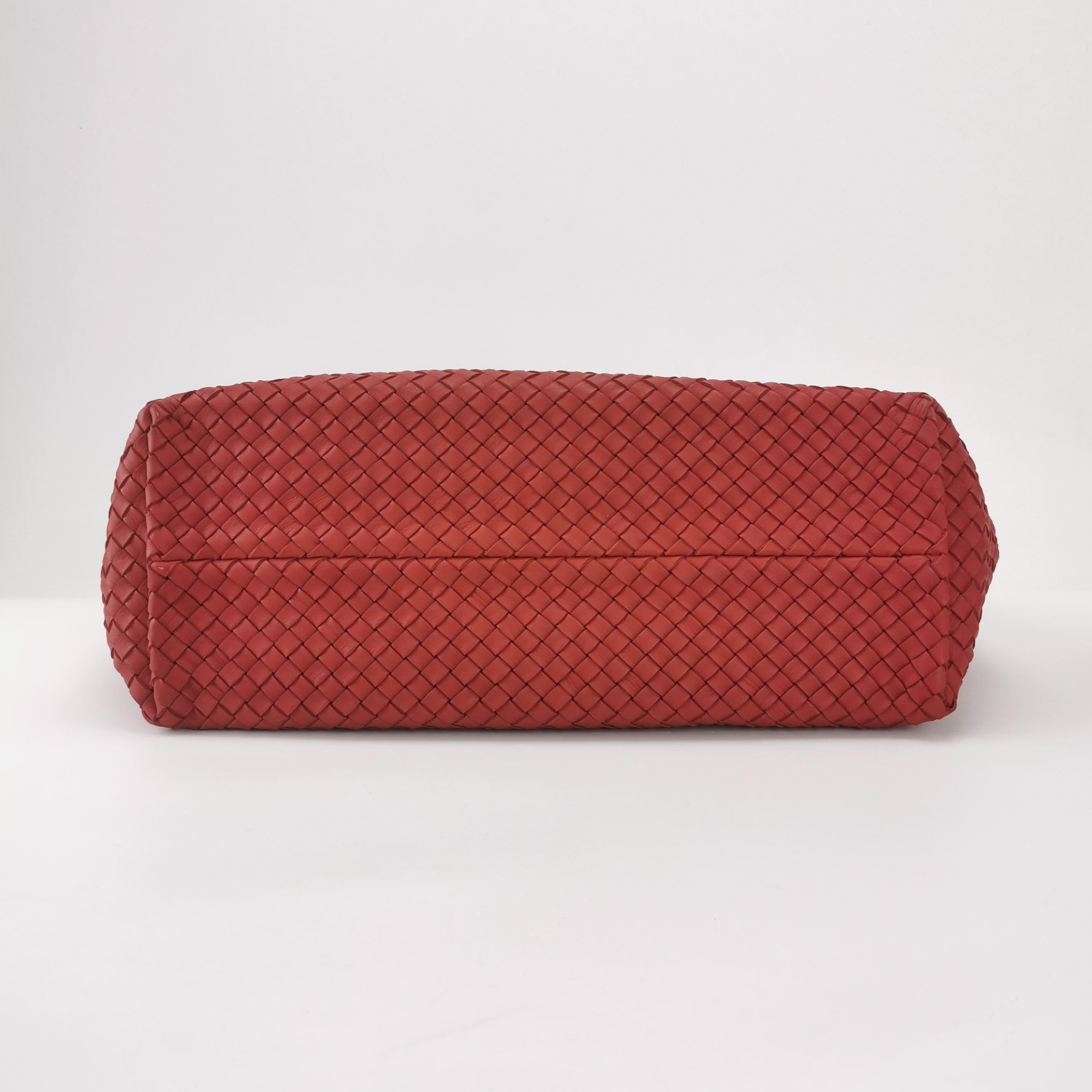 Bottega Veneta Cabat Large Intreccio Leather Tote Bag Red 40cm