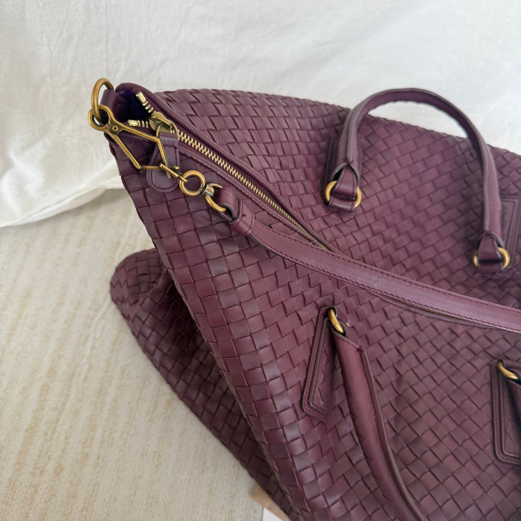 Bottega Veneta Maxi Convertible Tote Bag Wine Burgundy Leather Gold Hardware 50cm