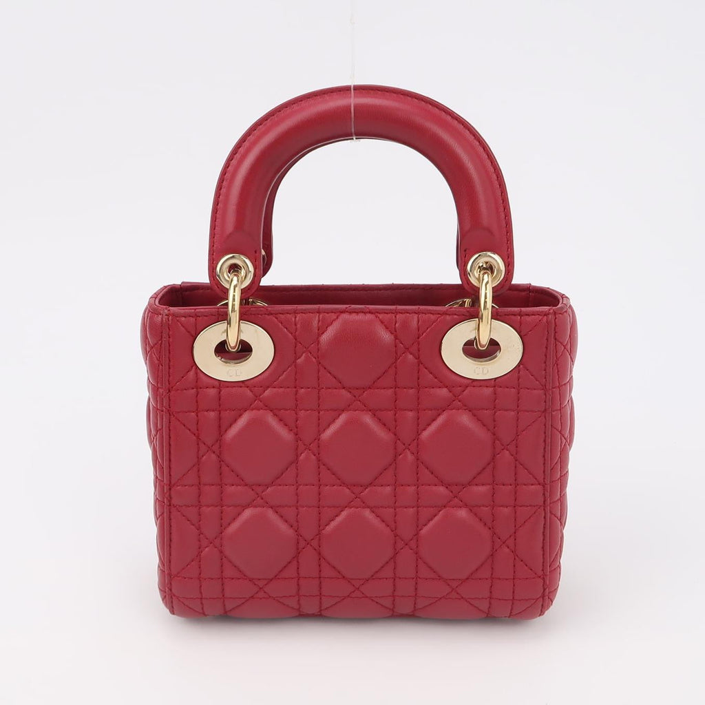 Lady Dior Mini Red Lambskin Leather Gold HW Chain Strap
