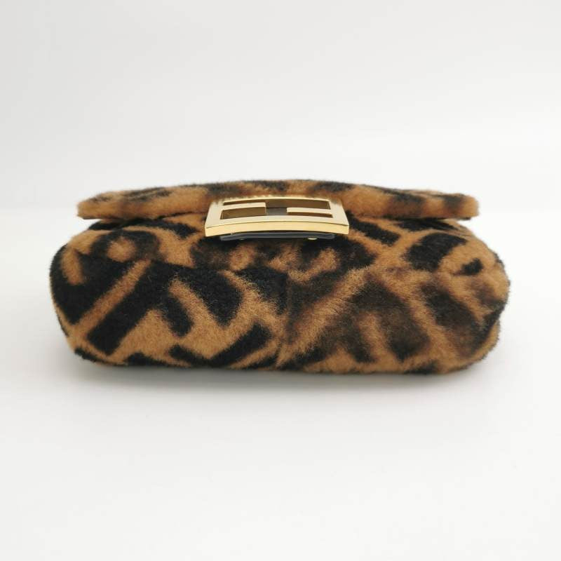 Fendi Baguette Mini Shearling Vitello Dolce Marco FF 1974 Tobacco Black Brown Zucca