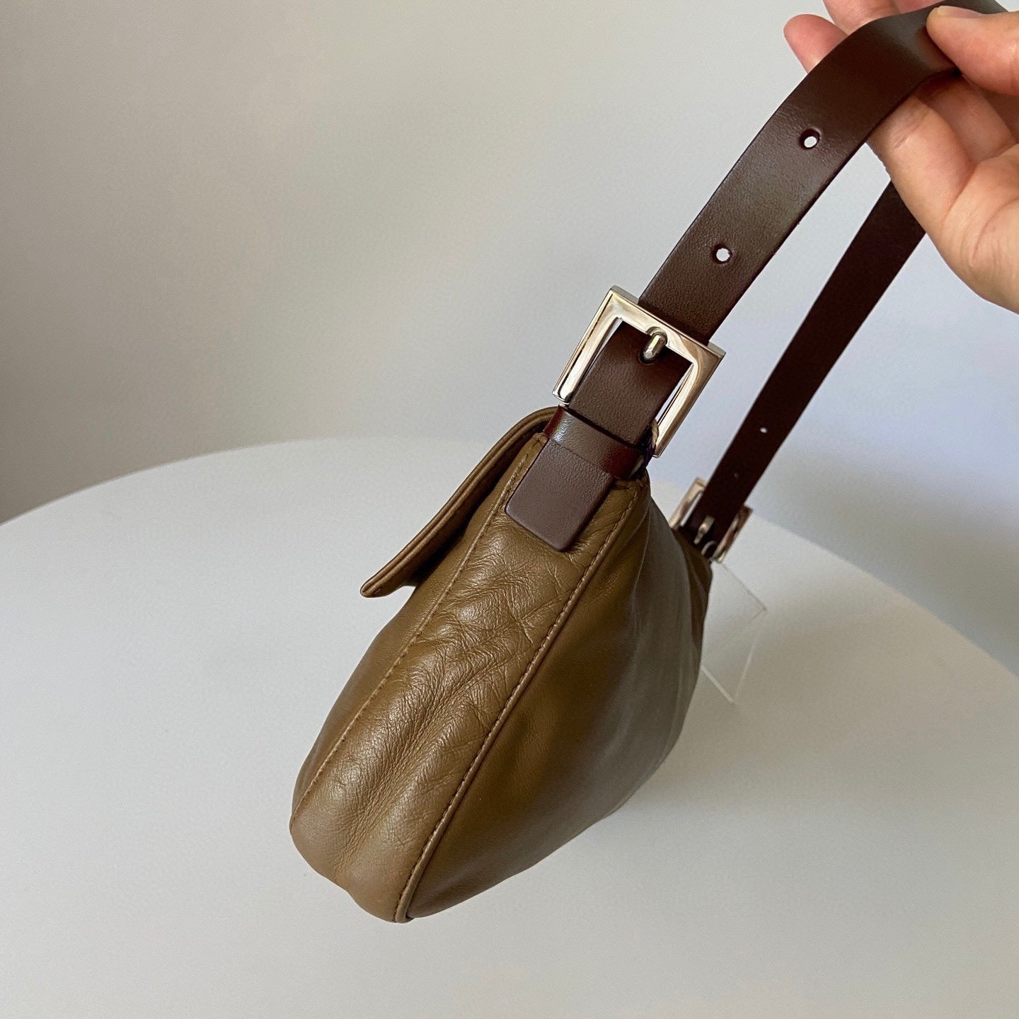 Fendi Baguette Brown Lambskin Leather Shoulder Bag