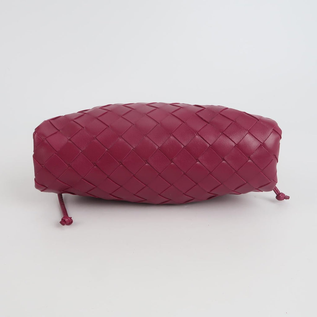 Bottega Veneta Pouch Mini Intrecciato Burgundy Lambskin Leather Crossbody Bag