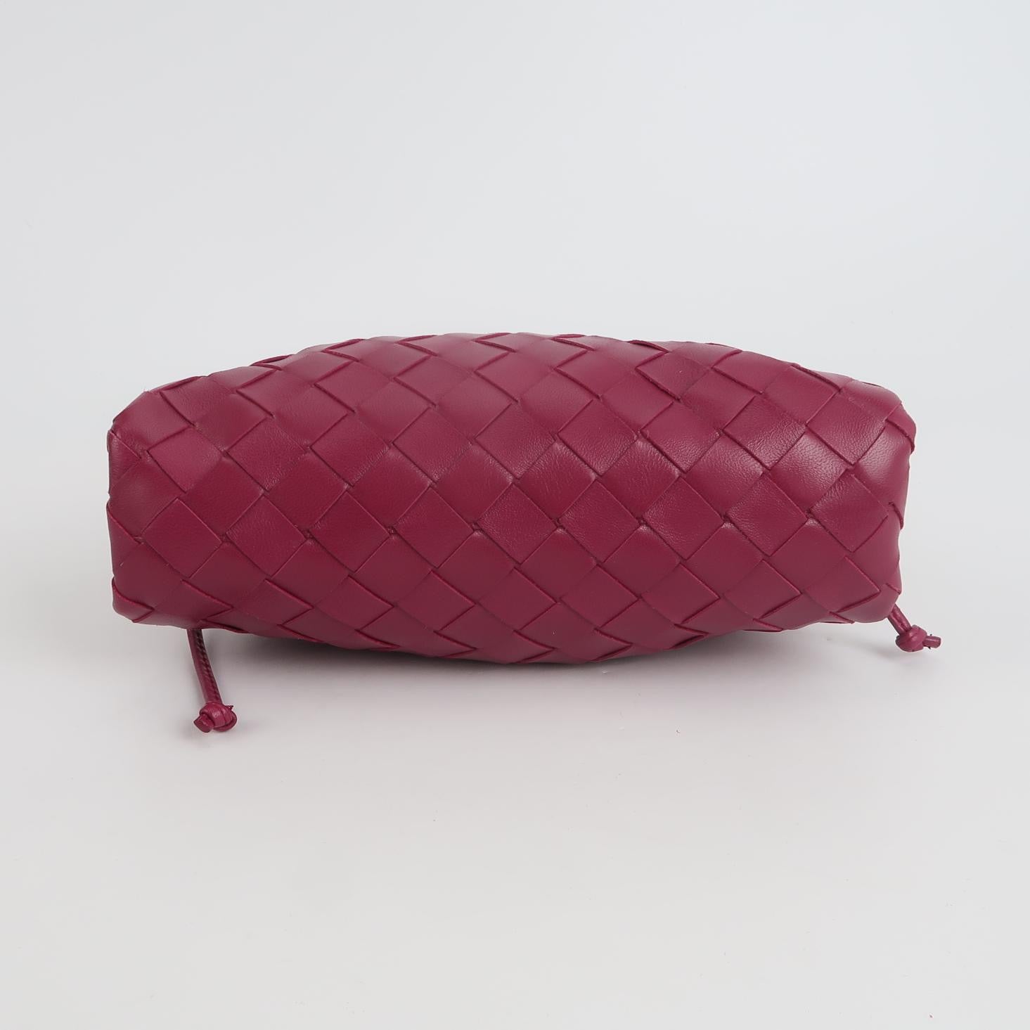 Bottega Veneta Pouch Mini Intrecciato Burgundy Lambskin Leather Crossbody Bag